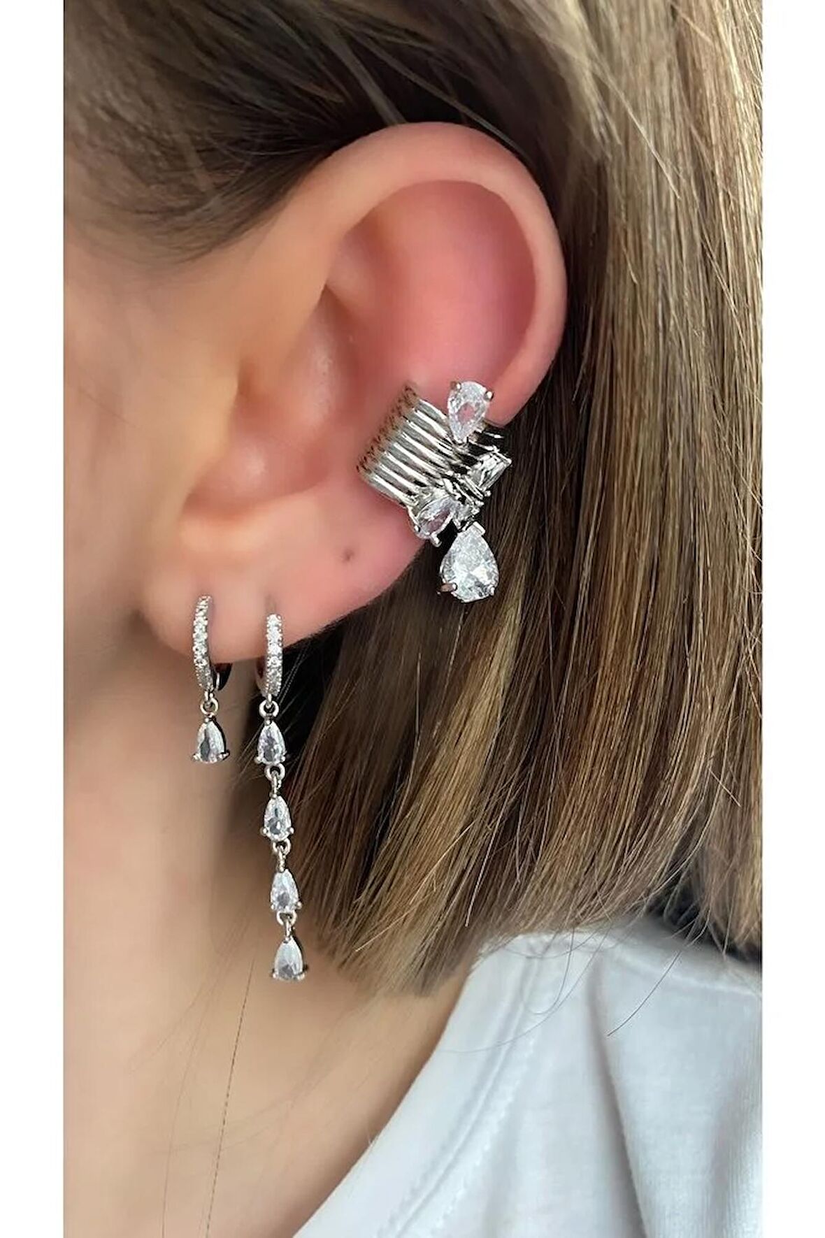 Damla Taş Sıkıştırmalı Kıkırdak Küpe Earcuff