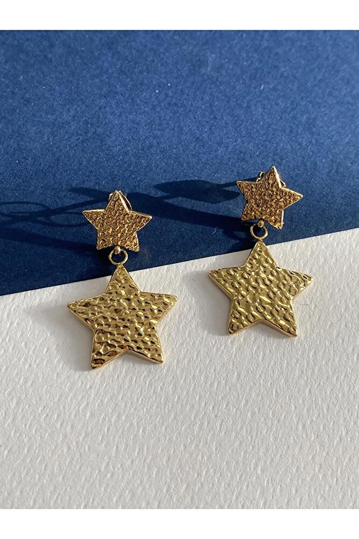 Vintage Yuvarlak Çelik Kararmaz Gold Kaplama Küpe Çifti
