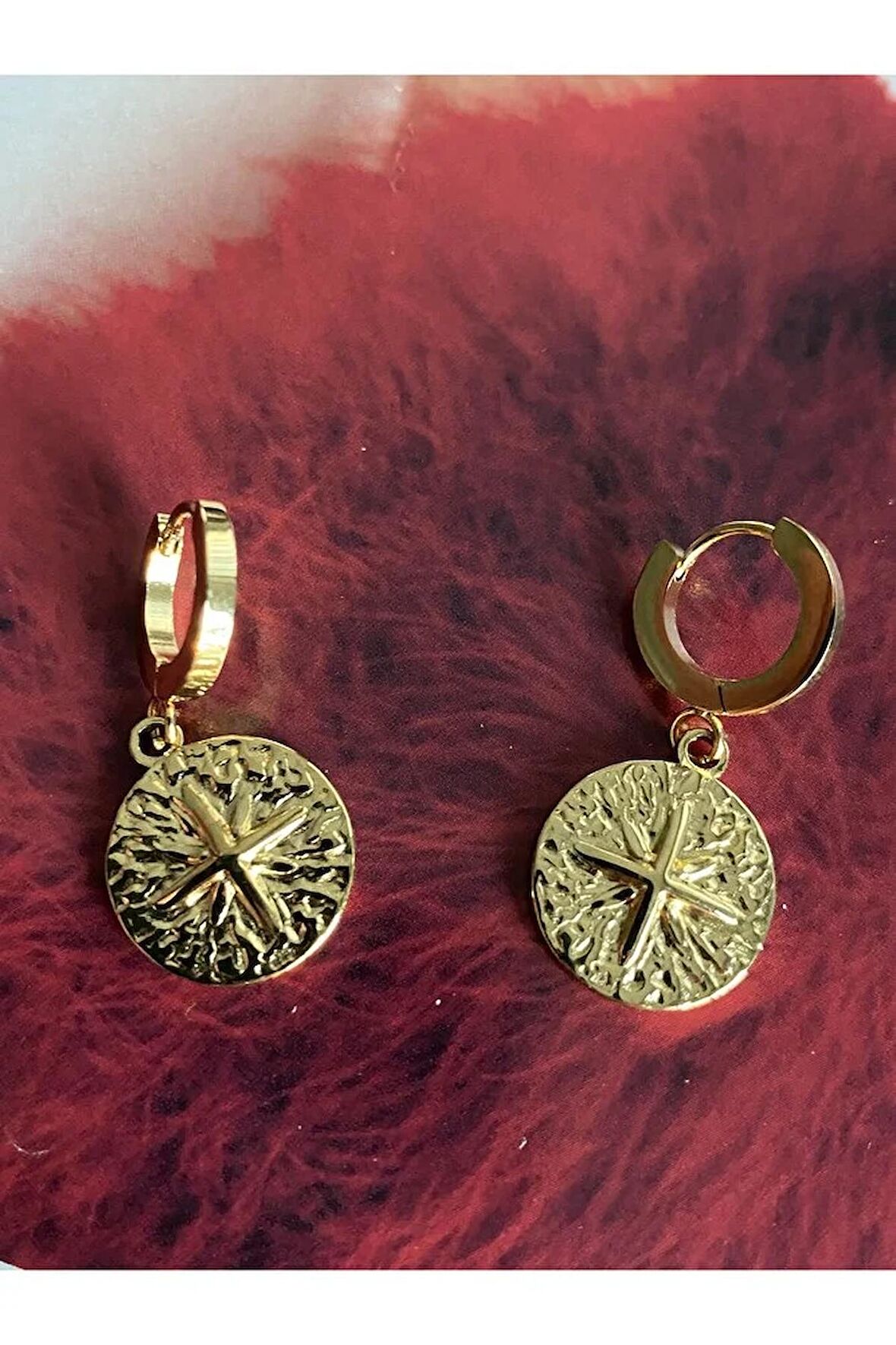Kutup Yıldızı Halka Çelik Kararmaz Gold Kaplama Küpe Çifti