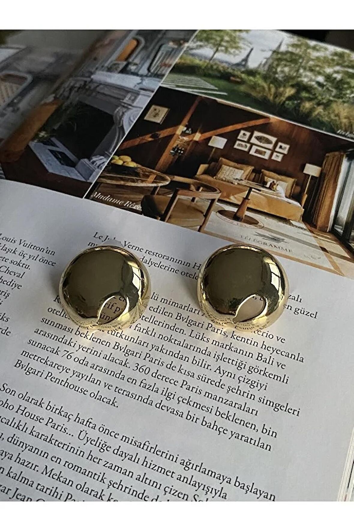 Kadın İri Halka Damla Gold Kaplama Küpe Çifti