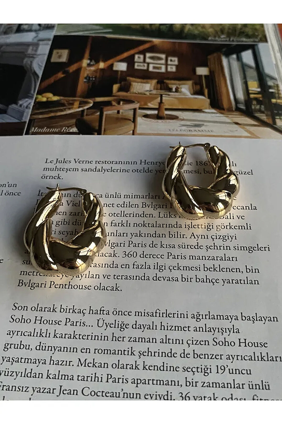 Kadın Örme Halka Gold Kaplama Küpe Çifti