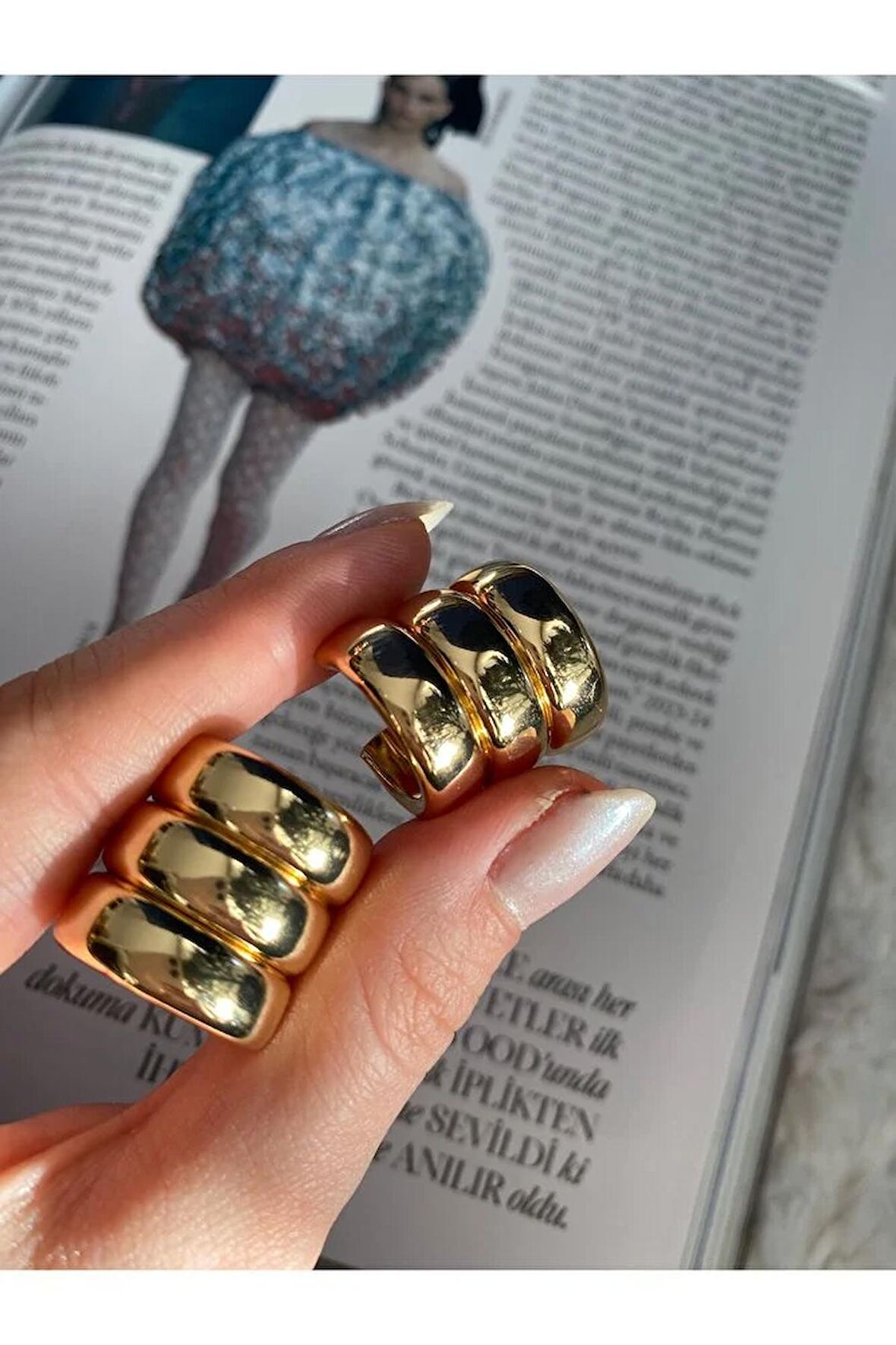 3 Sıra Halka Altın Kaplama Küpe Çifti