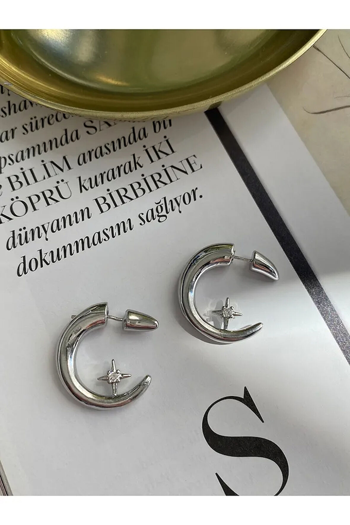 Yıldız Halka Altın Kaplama Kadın Küpe Çifti