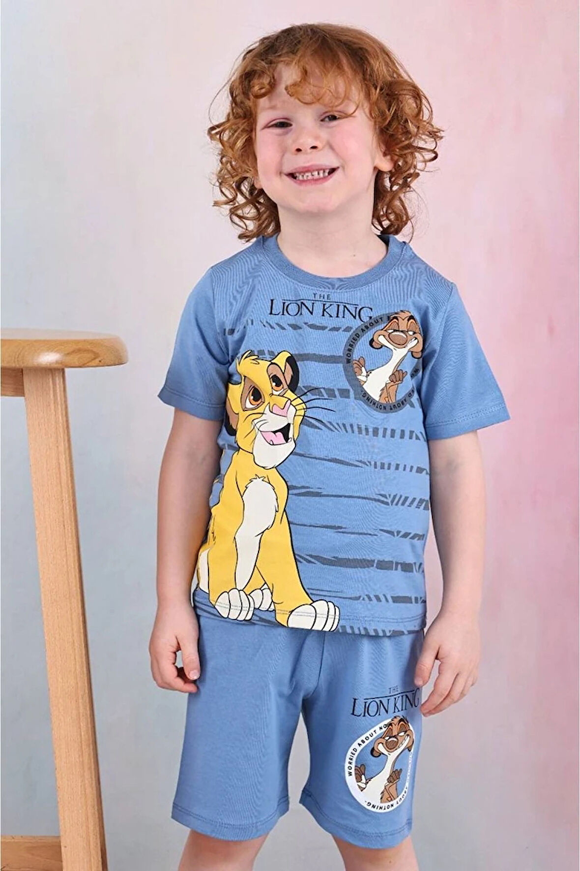 PJKSKT Lion King Desenli Mavi Şortlu Erkek Çocuk Kısa Kol Takım 7530-M