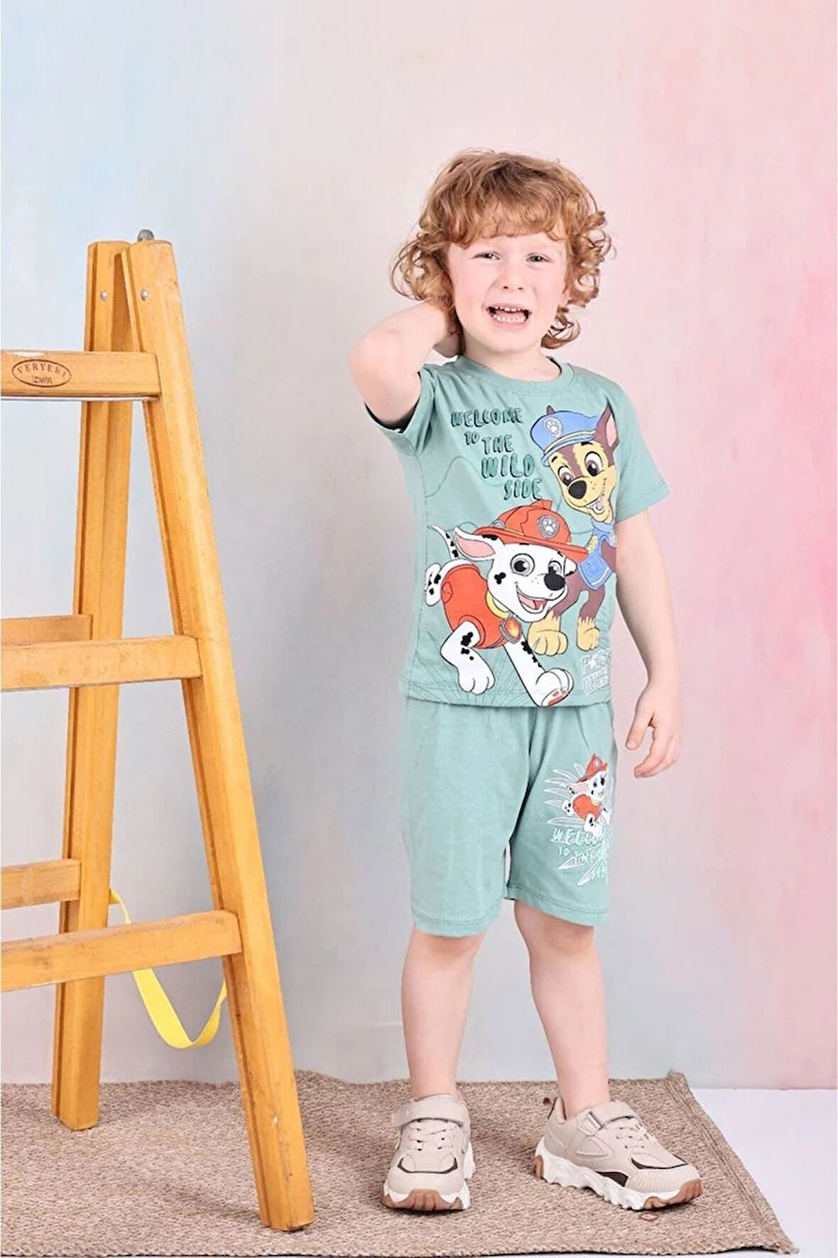 PJKSKT Paw Petrol Desenli Yeşil Şortlu Erkek Çocuk Kısa Kol Takım 7581-Y