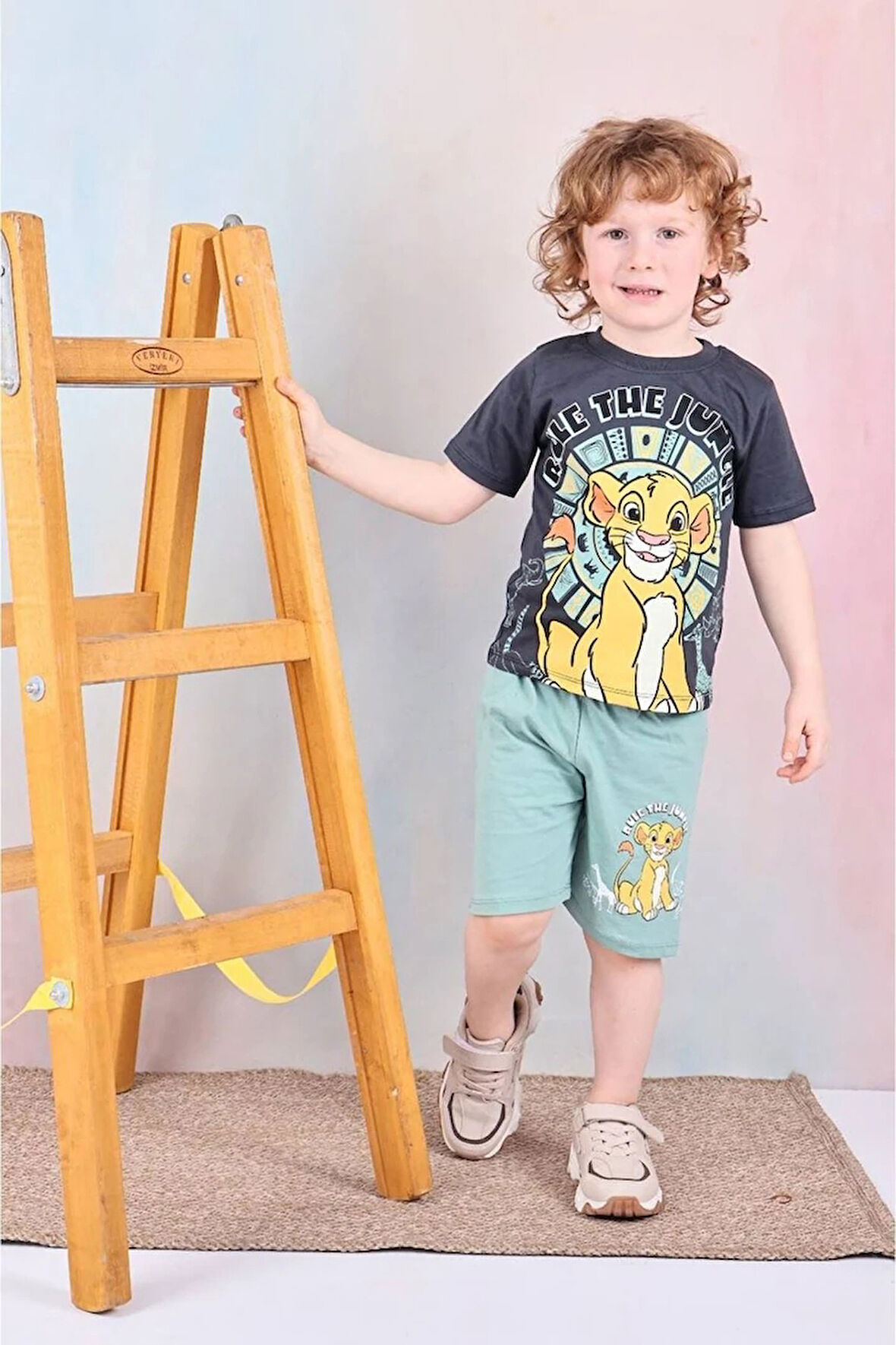 PJKSKT Lion King Desenli Yeşil Şortlu Erkek Çocuk Kısa Kol Takım 7582-Y