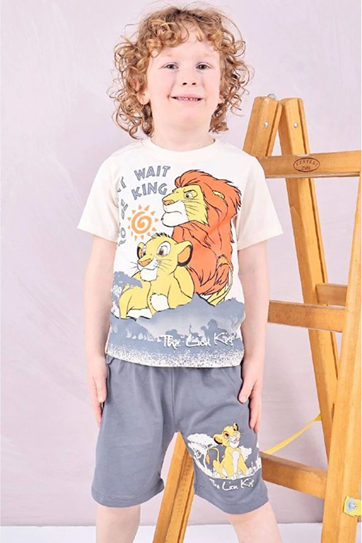 PJKSKT Lion King Desenli Füme Şortlu Erkek Çocuk Kısa Kol Takım 7602-F