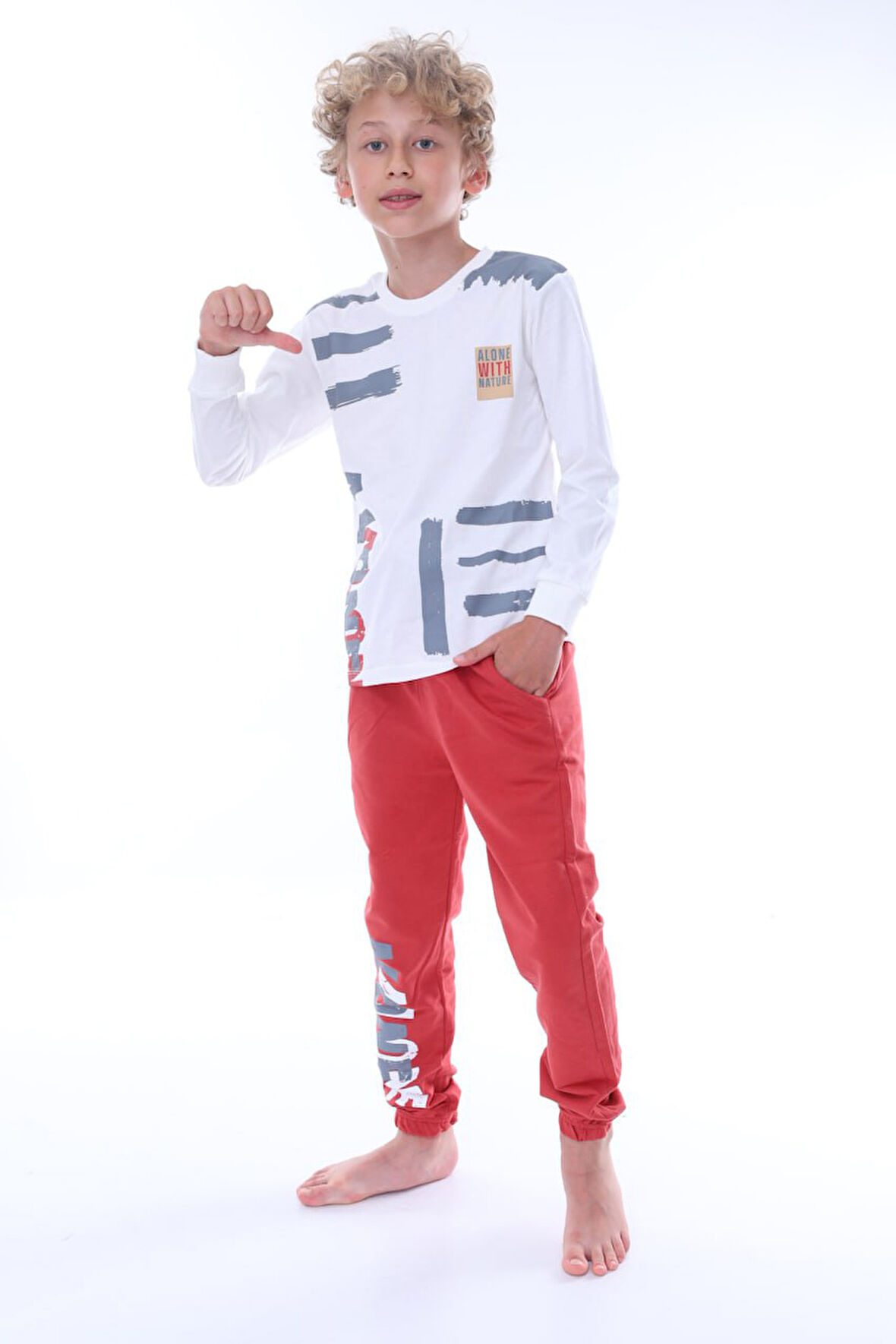 İSOBGİV Alone Desenli %100 Pamuk Erkek Çocuk Pijama Takımı 7-11Yaş 24038