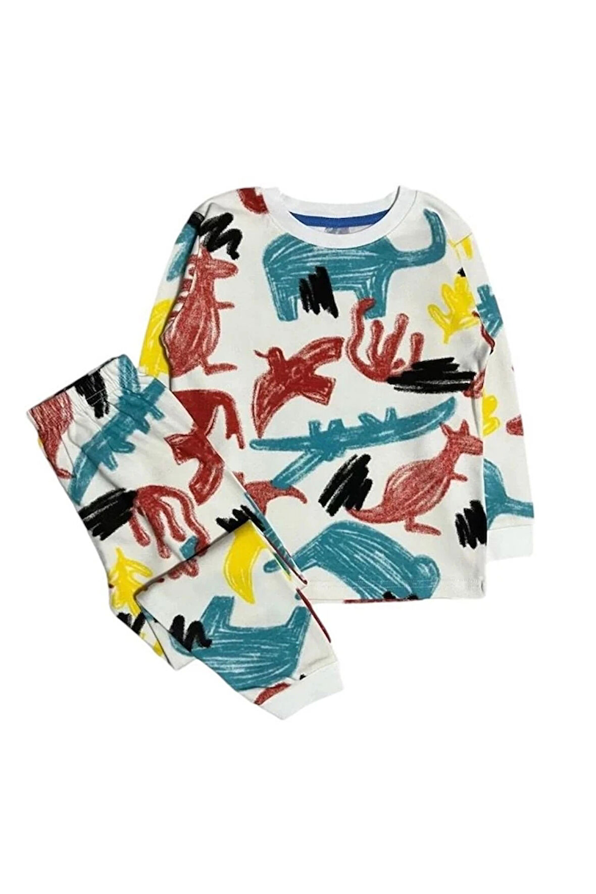 *ELMP Rengarenk Desen %100 Pamuk Erkek Çocuk Pijama Takımı 1-9 Yaş 3006