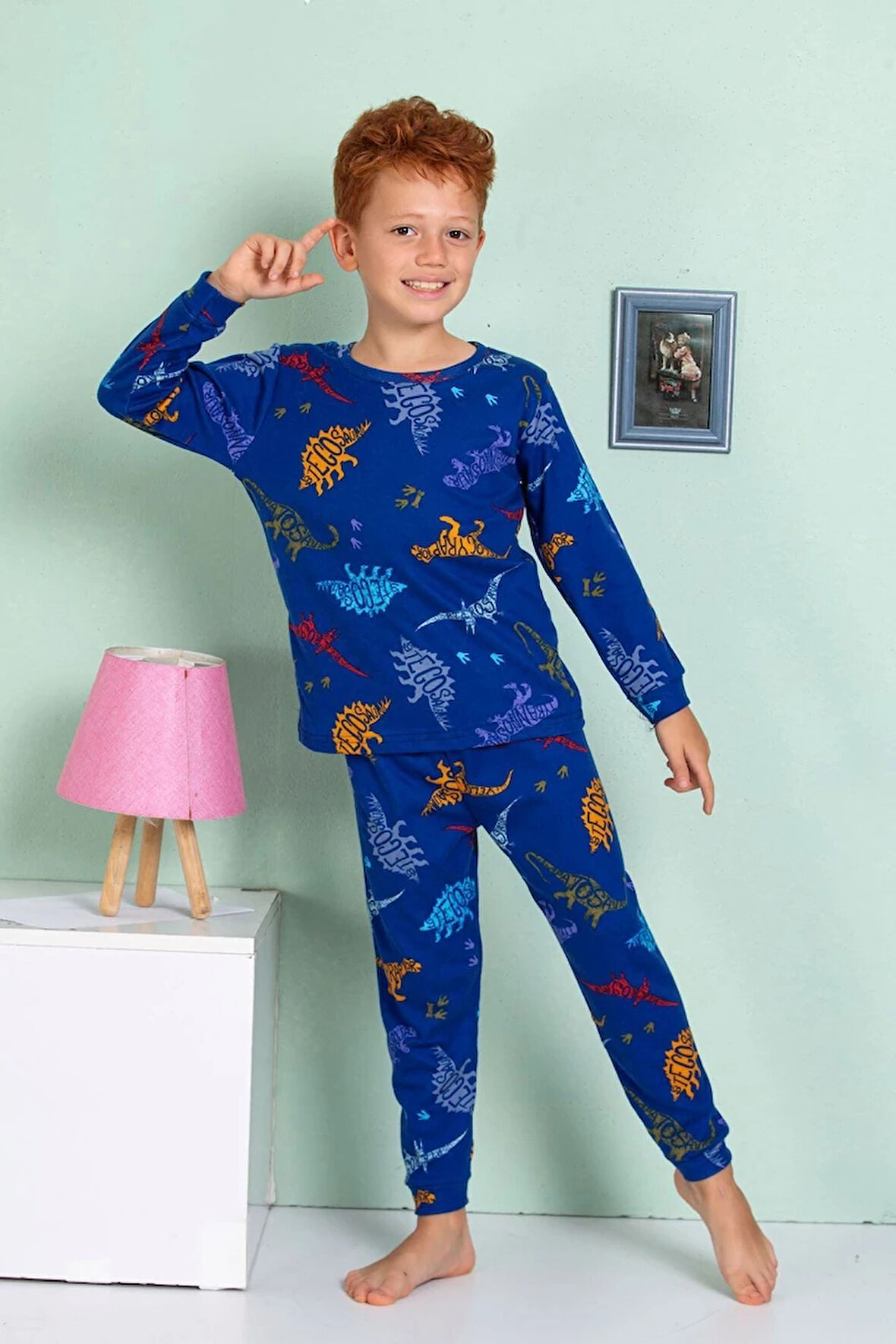 ELMP Dinazor Desenli %100 Pamuk Erkek Çocuk Pijama Takımı 1-2 Yaş 03063