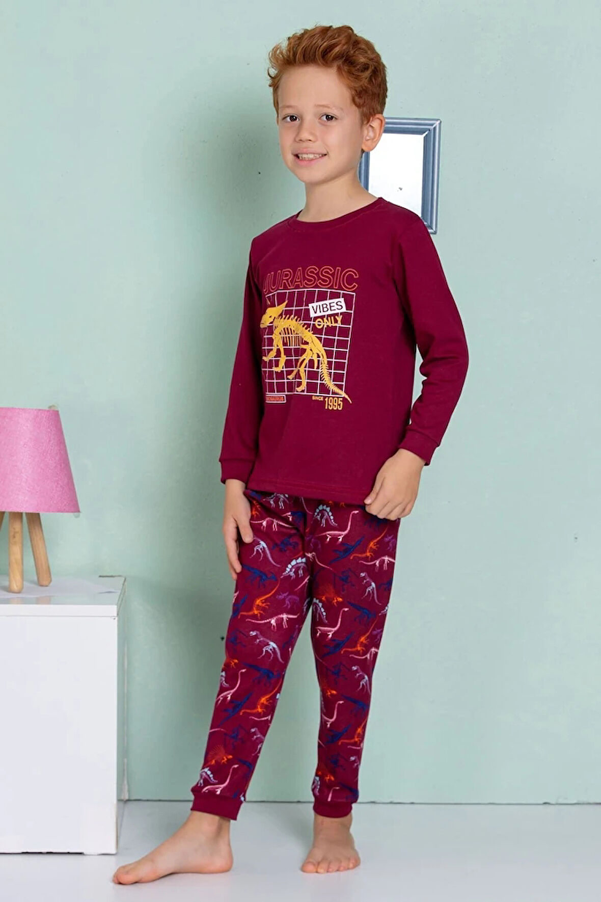 ELMP Dinazor Desenli %100 Pamuk Erkek Çocuk Pijama Takımı 1-13 Yaş 3069