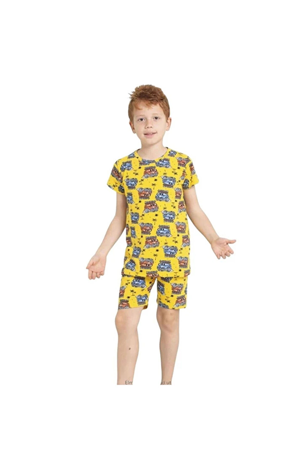 ELMKP Sarı Safari Desen Erkek Çocuk Şortlu Pijama Takımı 3-10 Yaş 3101-1