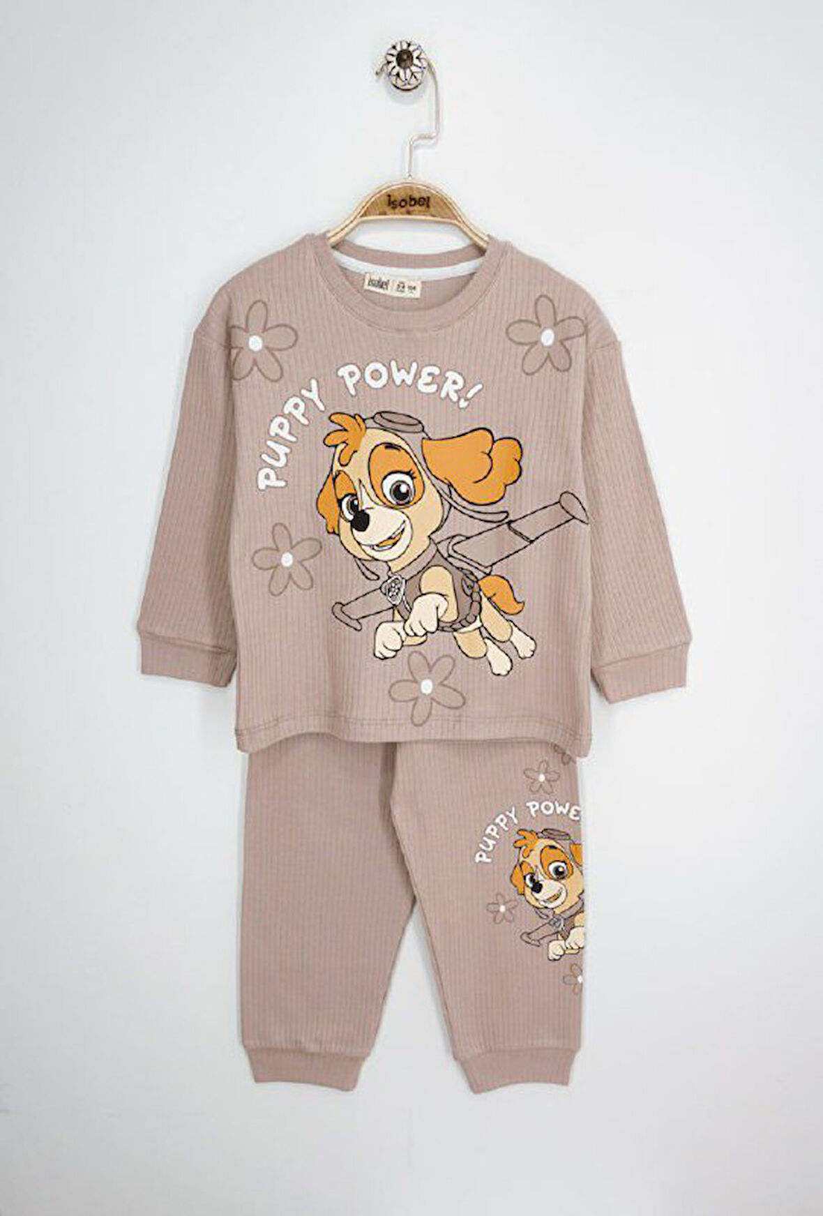 İSOB P.Petrol Desenli Fitilli Kumaş %100 Pamuk Kız Çocuk Pijama Takımı 3-8 Yaş 31225
