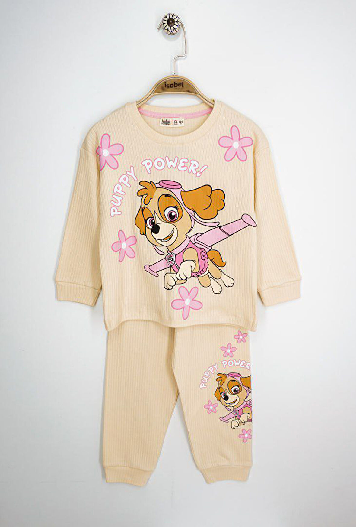 İSOB P.Petrol Desenli Fitilli Kumaş %100 Pamuk Kız Çocuk Pijama Takımı 3-8 Yaş 31225