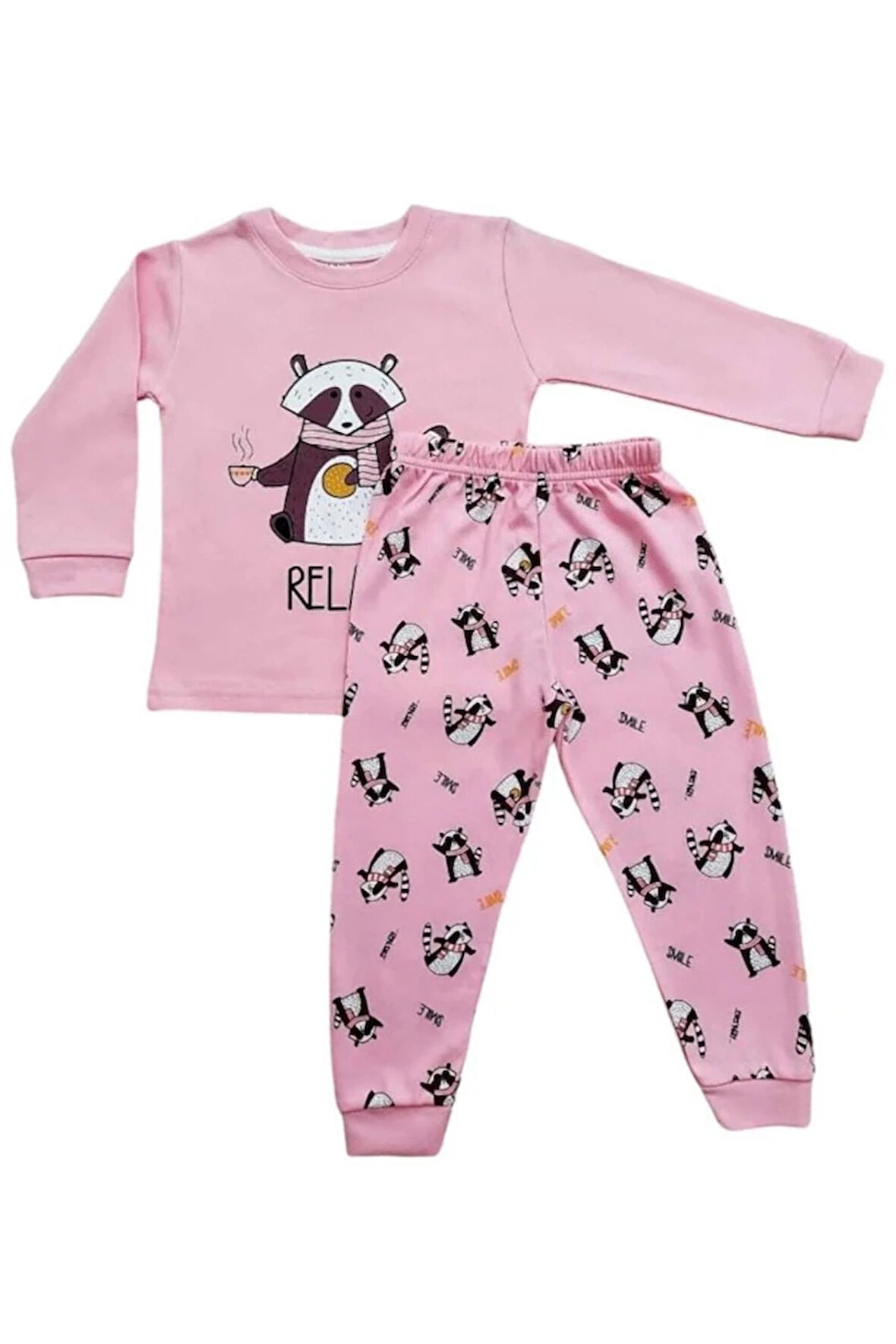 ELMP Pudra Rengi Kunduz Desen %100 Pamuk Kız Çocuk Pijama Takımı 1-9 Yaş 4015