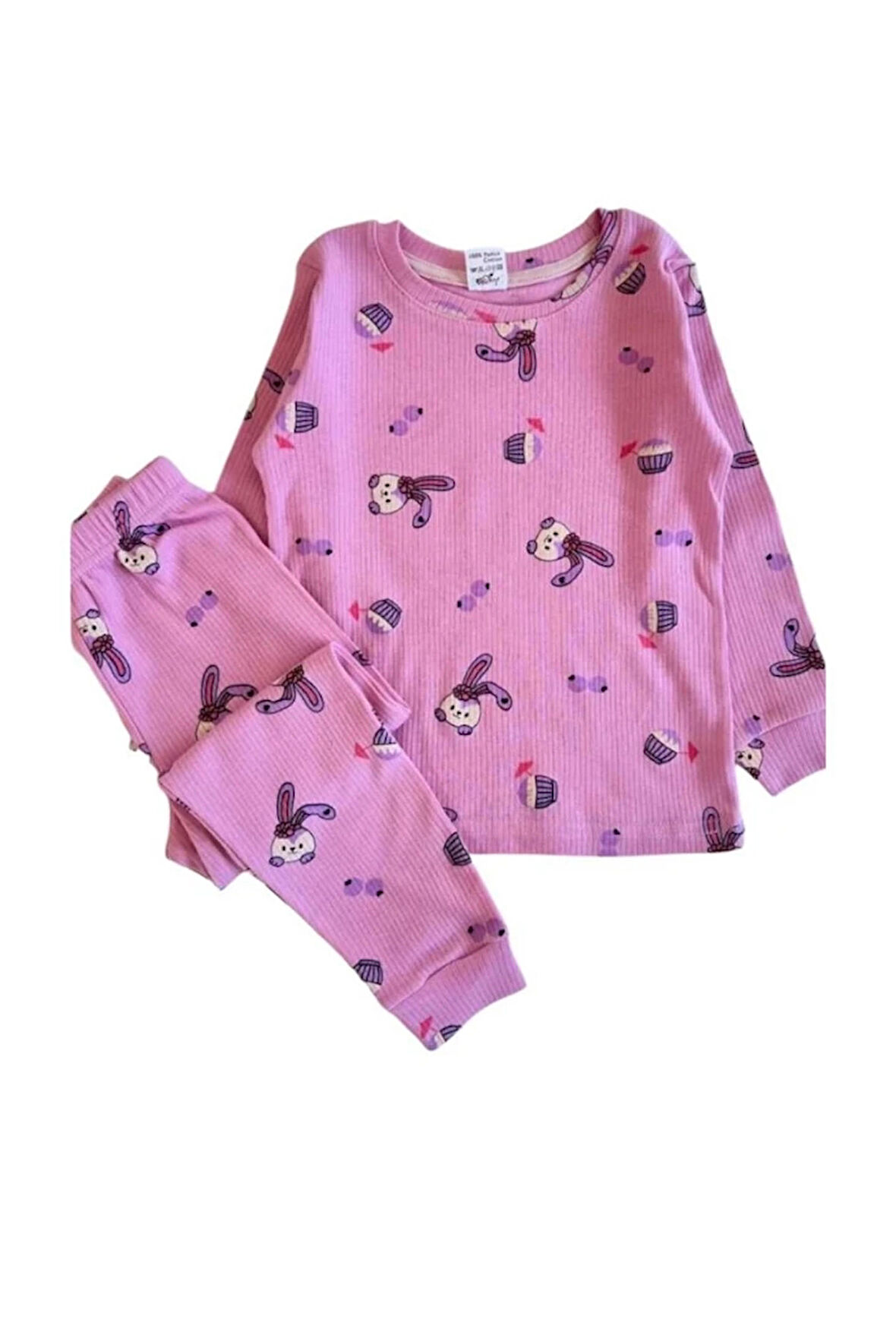 ELMP Lila Tavşan Desenli %100 Pamuk Kız Çocuk Pijama Takımı 1-13 Yaş 4052