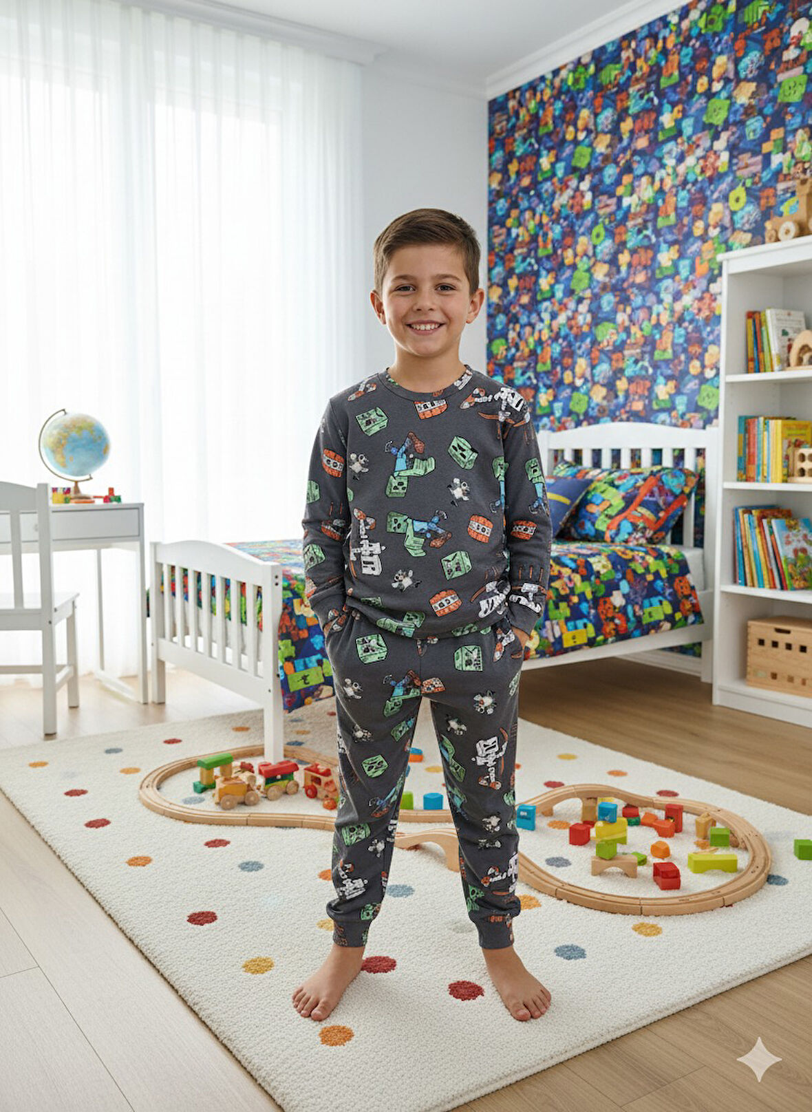İSOB Minec Desenli İnterlok %100 Pamuk Erkek Çocuk Pijama Takımı 3-13 Yaş 51324
