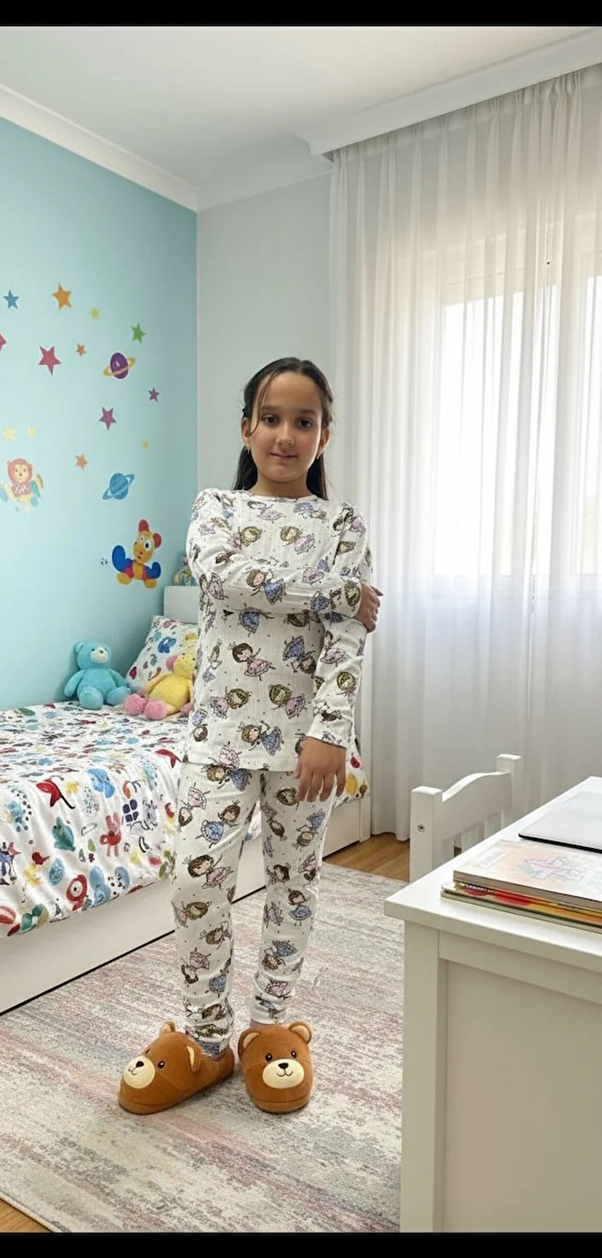 YAĞMUR Prenses Kız Desenli %100 Pamuk Fitilli Kumaş Kız Çocuk Pijama Takımı 1-12 Yaş 1003