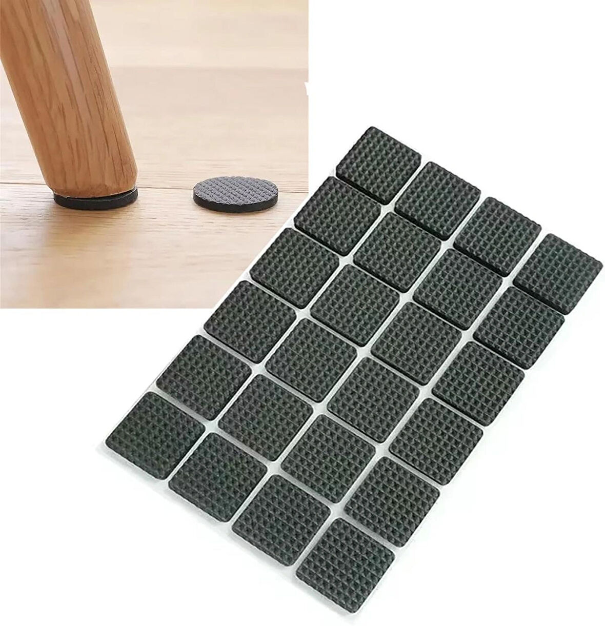 Microcase 24in1 Yapışkanlı Ses Gıcırdama ve Çizik Önleyici Eşya Mobilya Ayak Pedi Seti Kare Tasarım - SİYAH AL5008