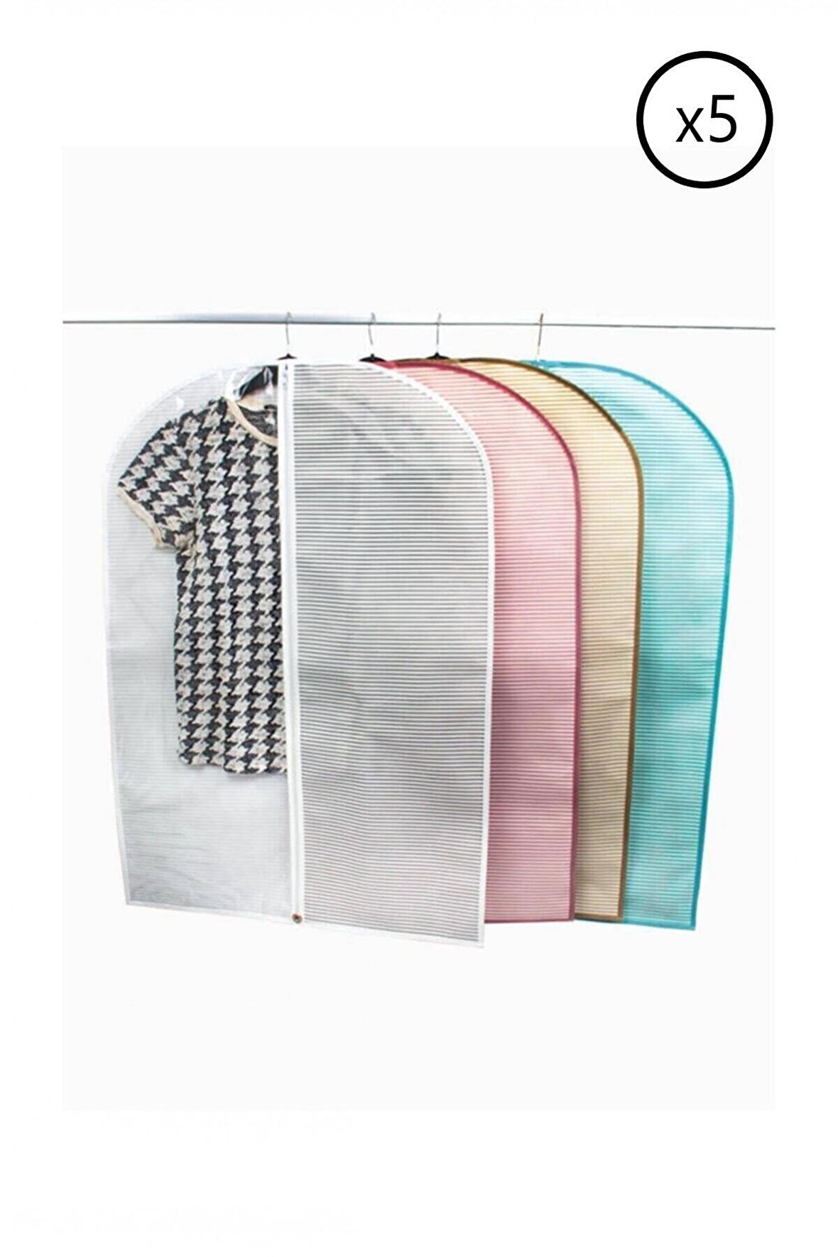 5 Adet Lüks Pencereli Elbise Kılıfı Büyük Boy 62 x 130 cm