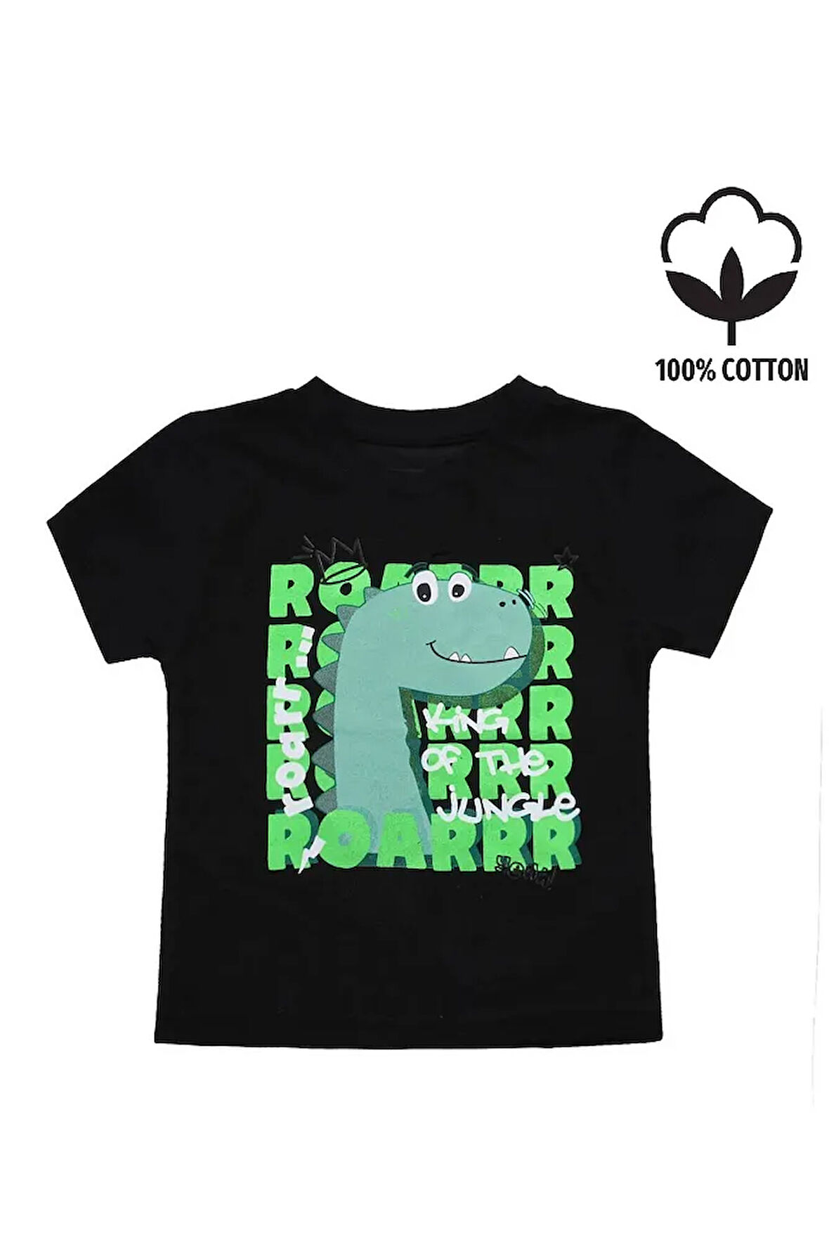 Sevimli Dinozor Baskılı Erkek Bebek Tshirt Siyah