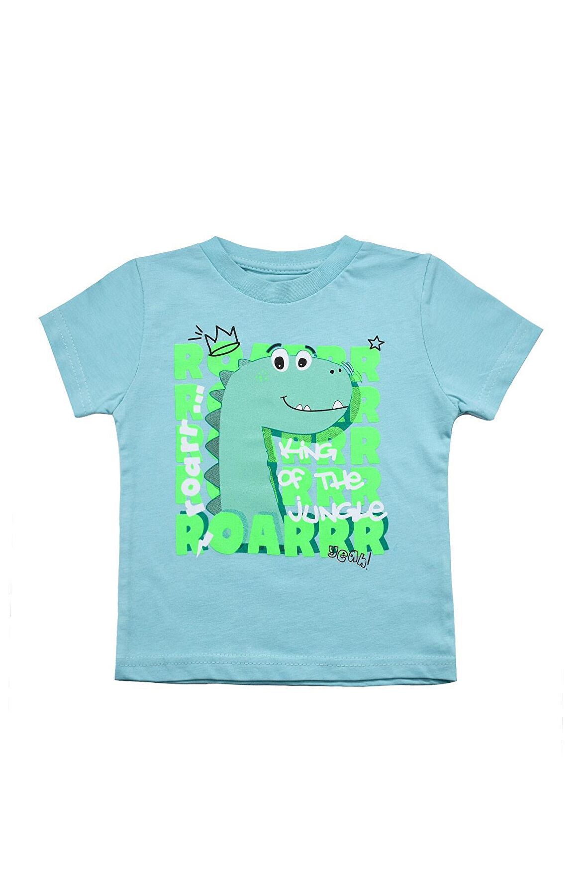 Sevimli Dinozor Baskılı Erkek Bebek Tshirt Mavi