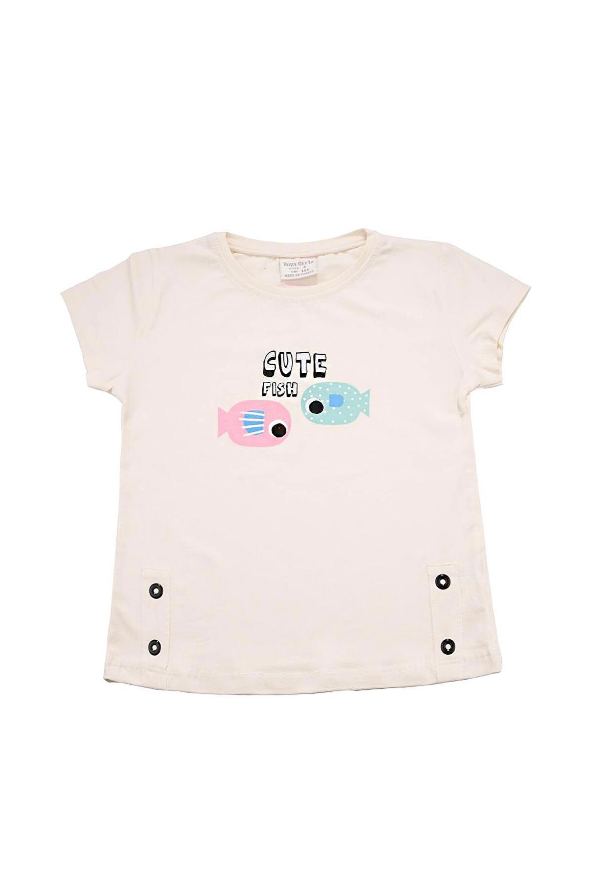 Renkli Balık Baskılı Tshirt Krem