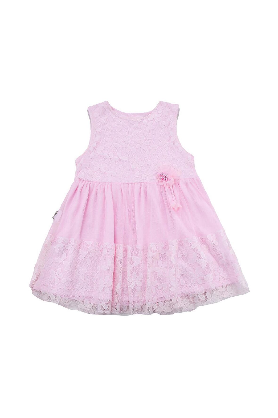 Çiçekli Tüllü Kız Elbise Pembe