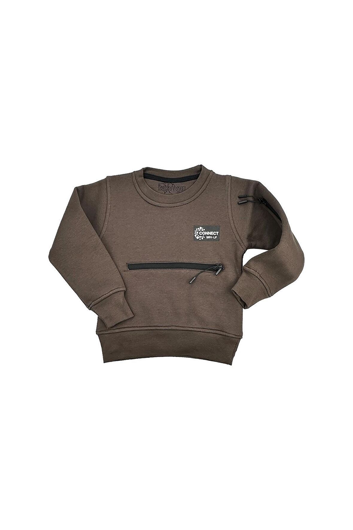 Çift Fermuar Detaylı Erkek Bebek Sweat Kahverengi