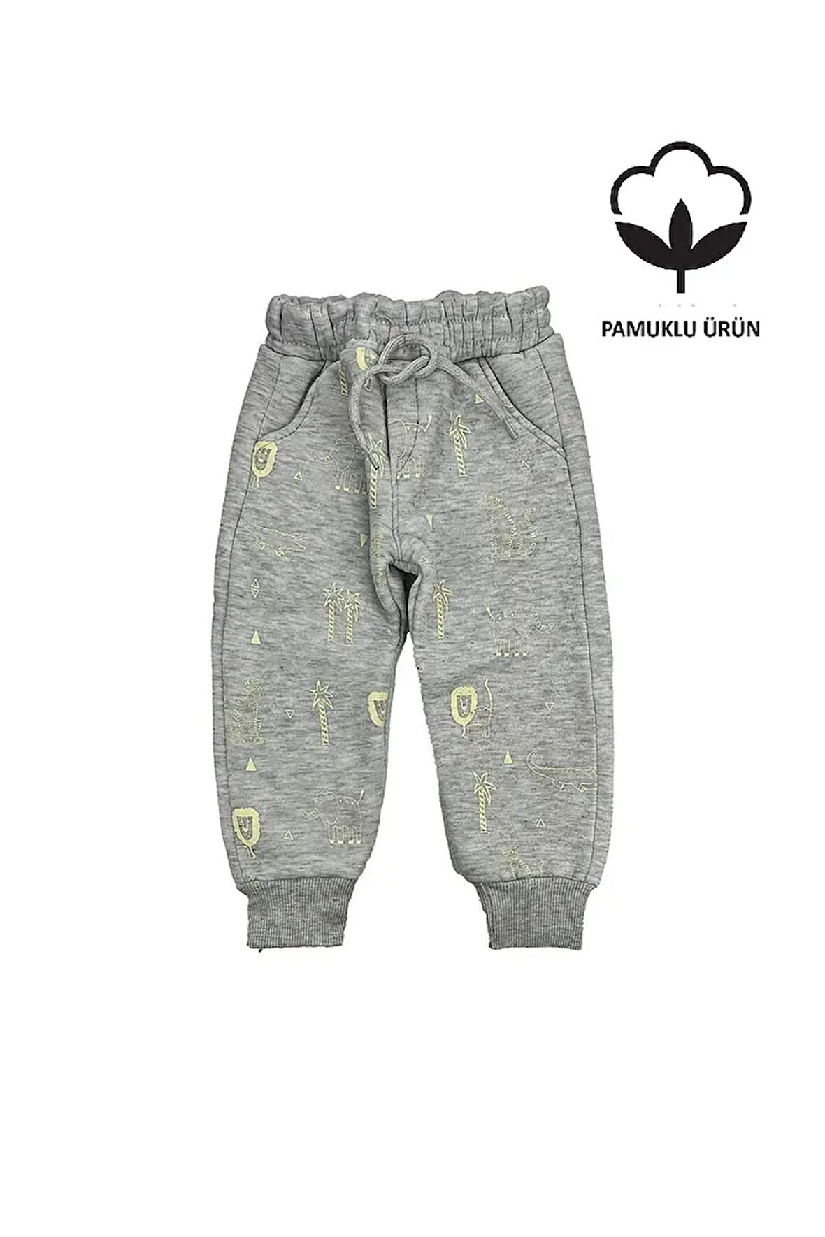 Hayvan Desenli 3 İp Erkek Pantolon Gri