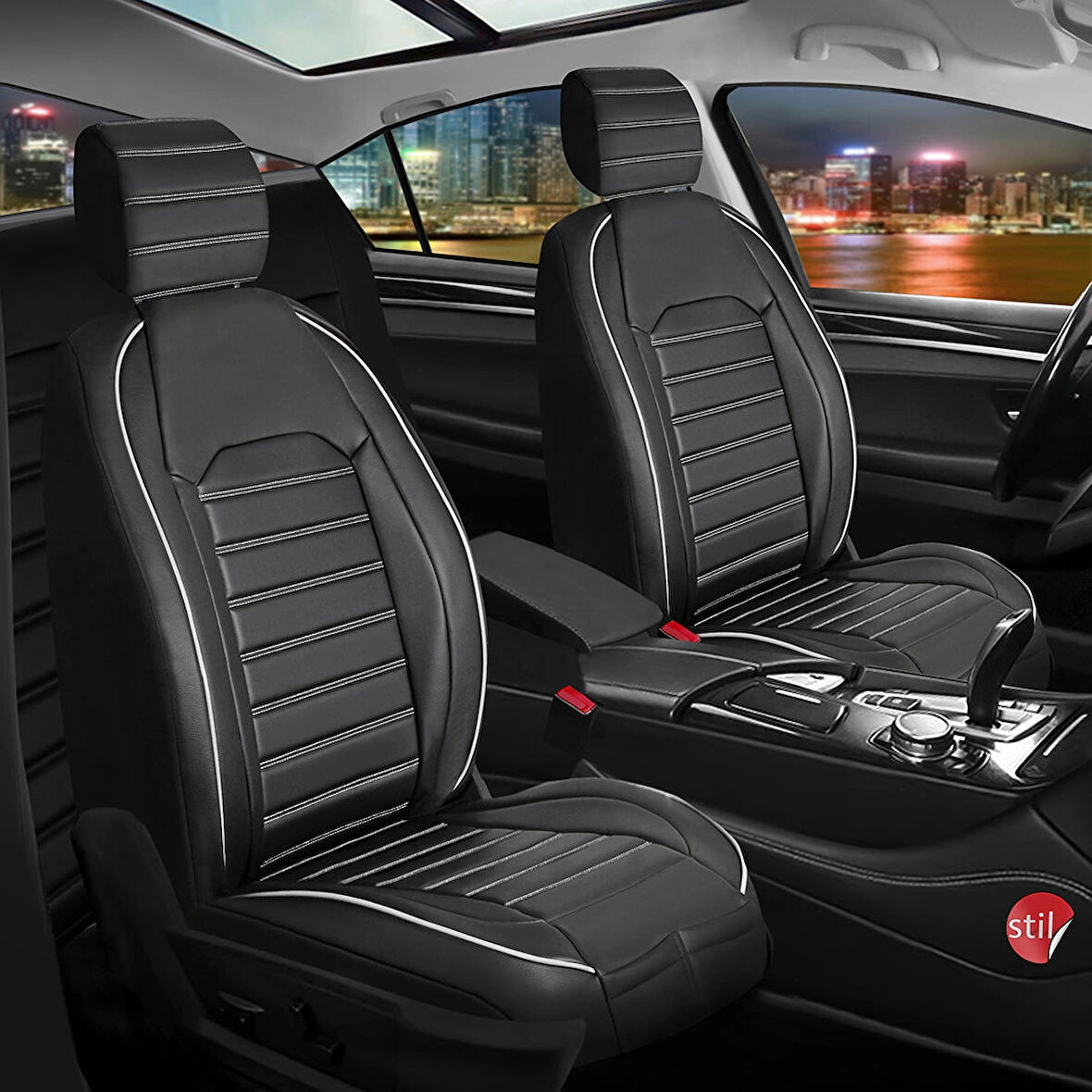Opel Crosland Lüx Deri Oto Koltuk Kılıfı Ön Arka Takım Set Orjinal SİYAH BEYAZ