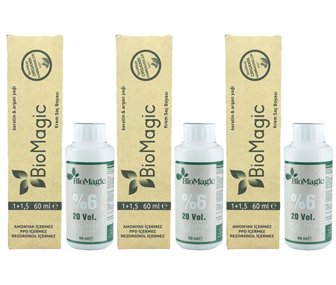 BioMagic Organik Amonyaksız Saç Boyası (Ceviz Kabuğu-55.43)+Oksidan (3 Adet) 