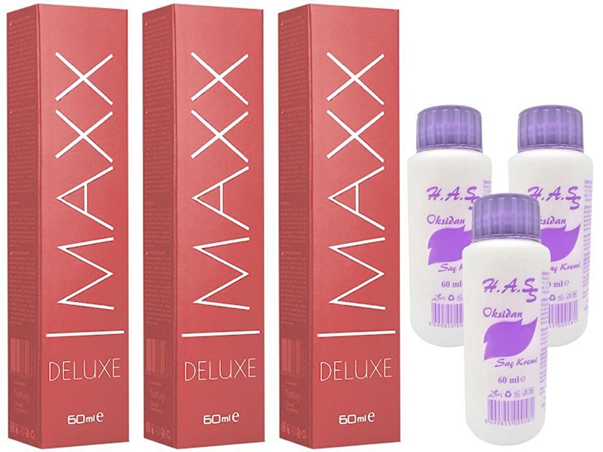 Maxx Deluxe Saç Boyası Şarap Kızılı-4/65+Oksidan (3 ADET)