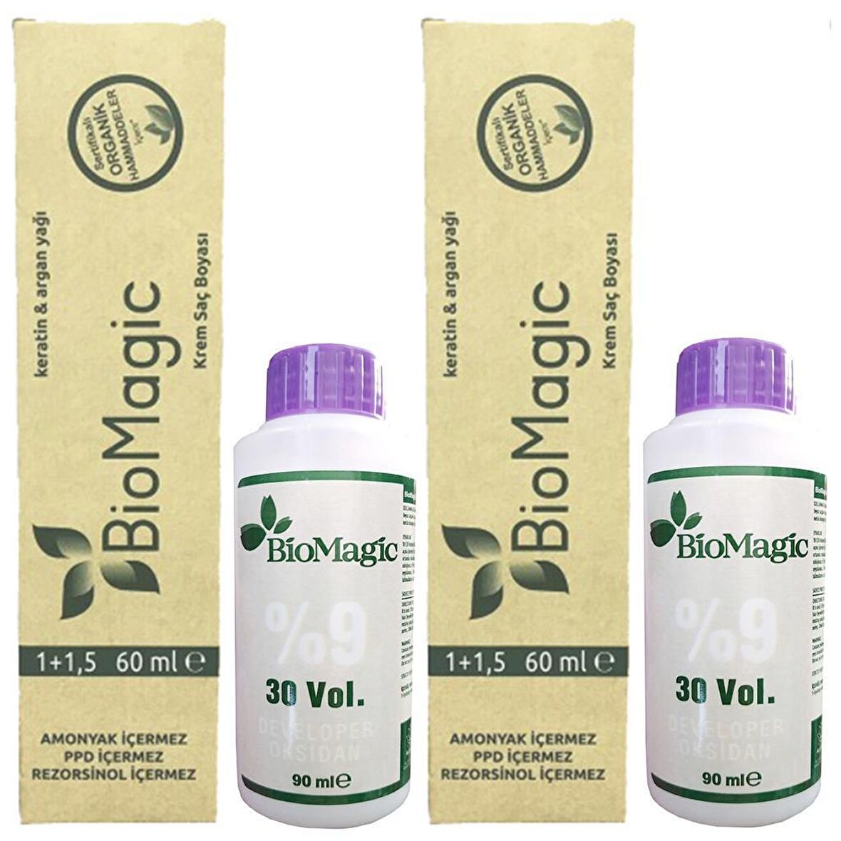 BioMagic Organik Amonyaksız Saç Boyası (Açık Kumral Dore-88.33)+Oksidan (2 Adet) 
