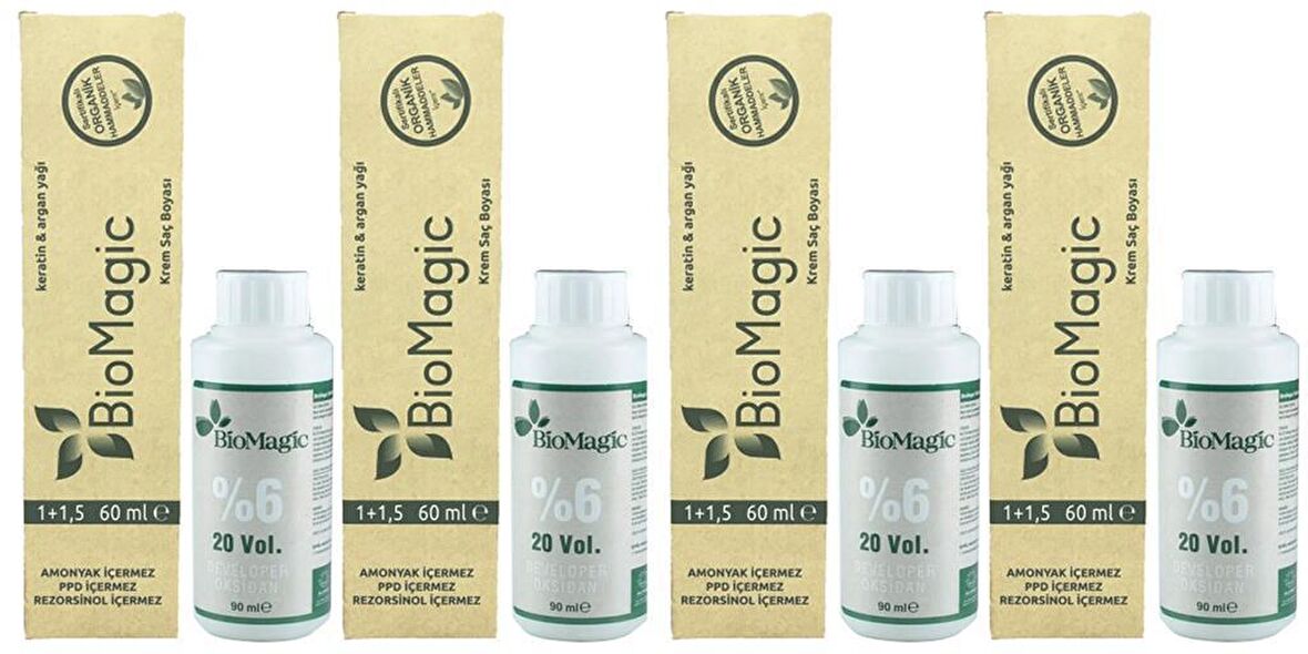 BioMagic Organik Amonyaksız Saç Boyası (Badem-77.78)+Oksidan (4 Adet)