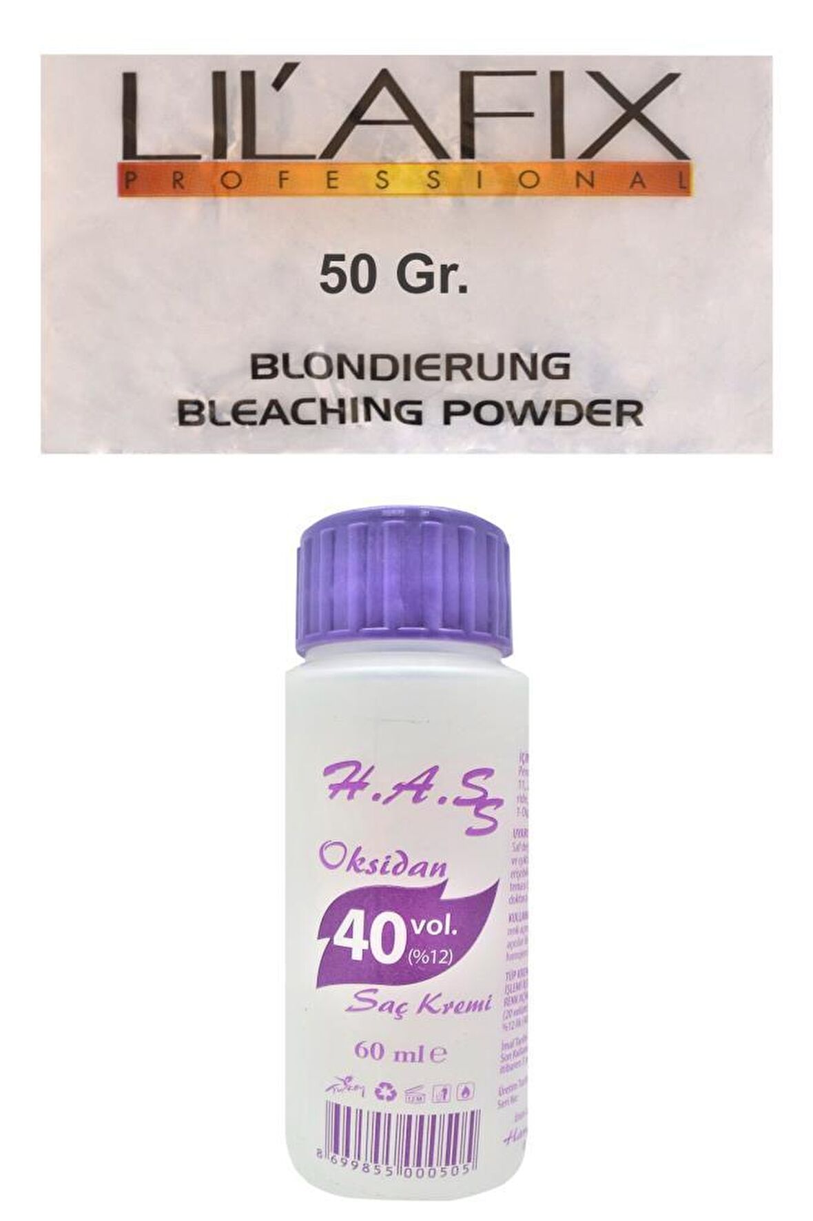 H.A.S Oksidan 40 Volüm 60 Ml. (1 Ad.)+Lilafix Toz Saç Açıcı Oryal 50 Gr.