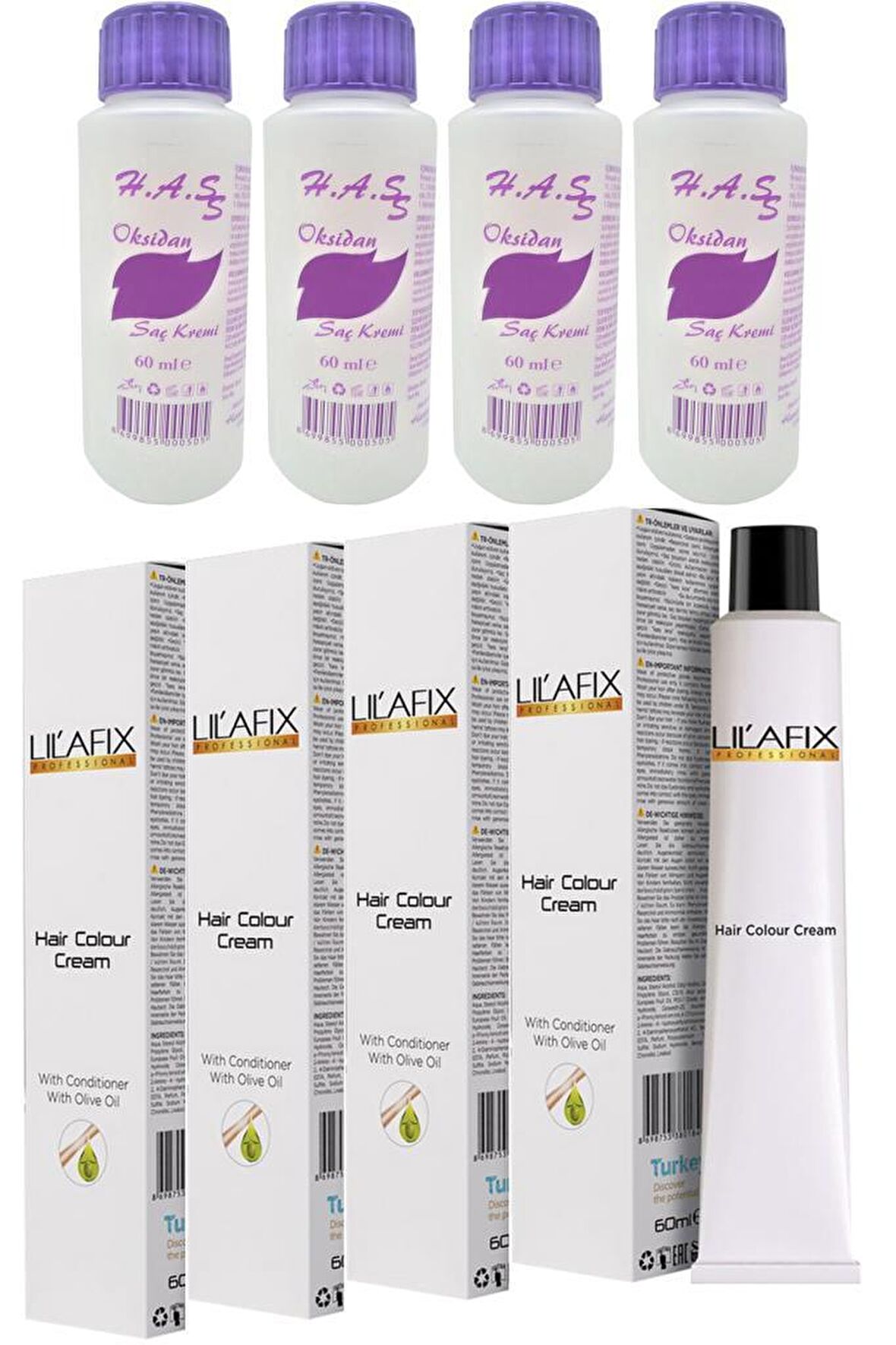 Lilafix Saç Boyası 60 Ml.+H.A.S Oksidan 60 Ml. (4'er Adet) 