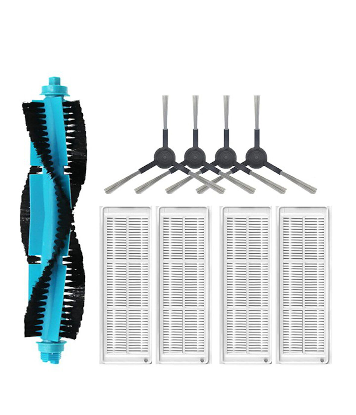 Viomi V3 Pro Uyumlu 1 ADET MAVİ ANA FIRÇA 4 ADET FİLTRE 4 ADET SİYAH YAN FIRÇA