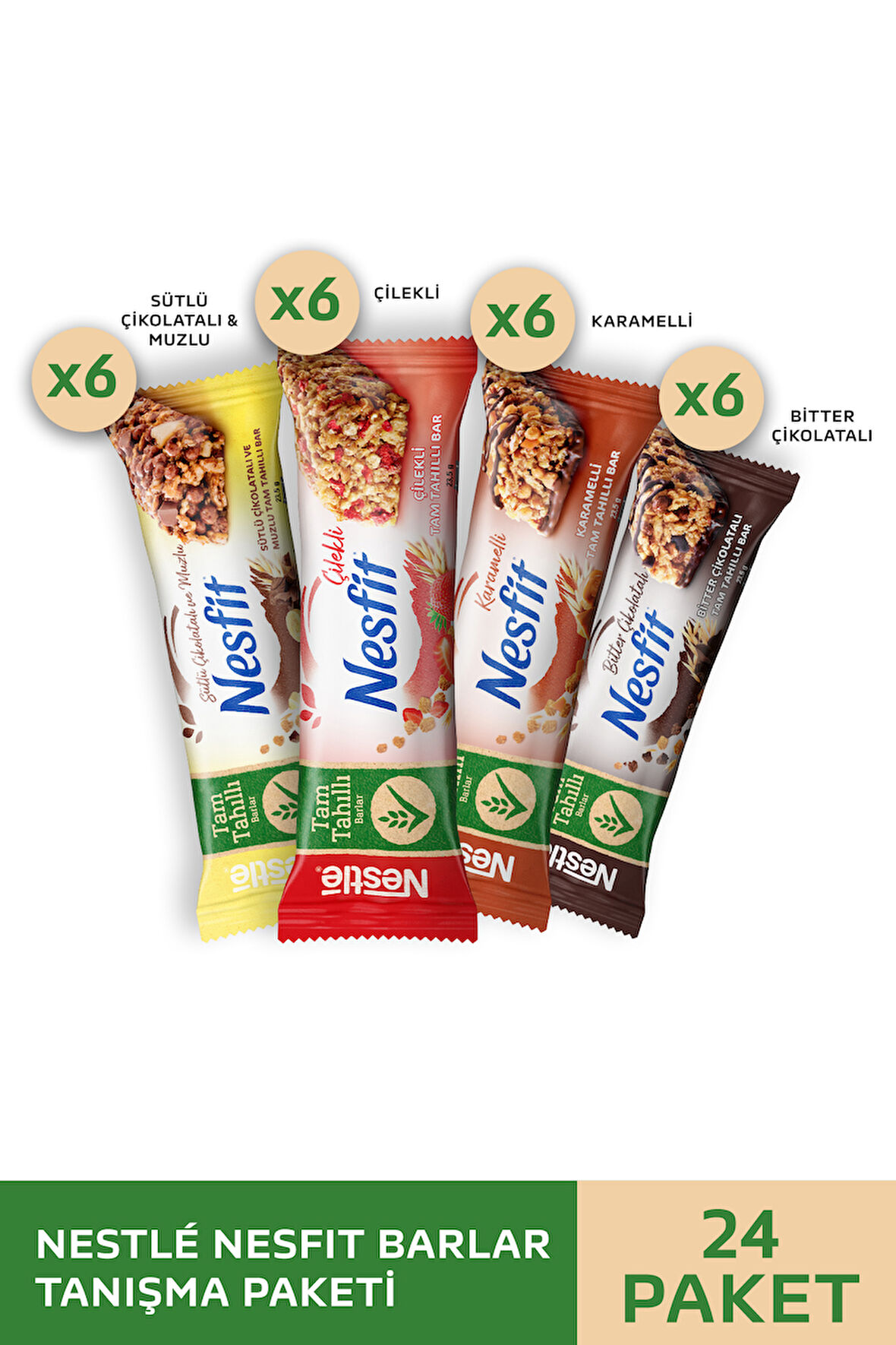 Nestlé Nesfit Çilekli & Çikolatalı & Sütlü Çikolatalı Muzlu & Karamelli Tam Tahıllı Bar 4x6x23,5g 