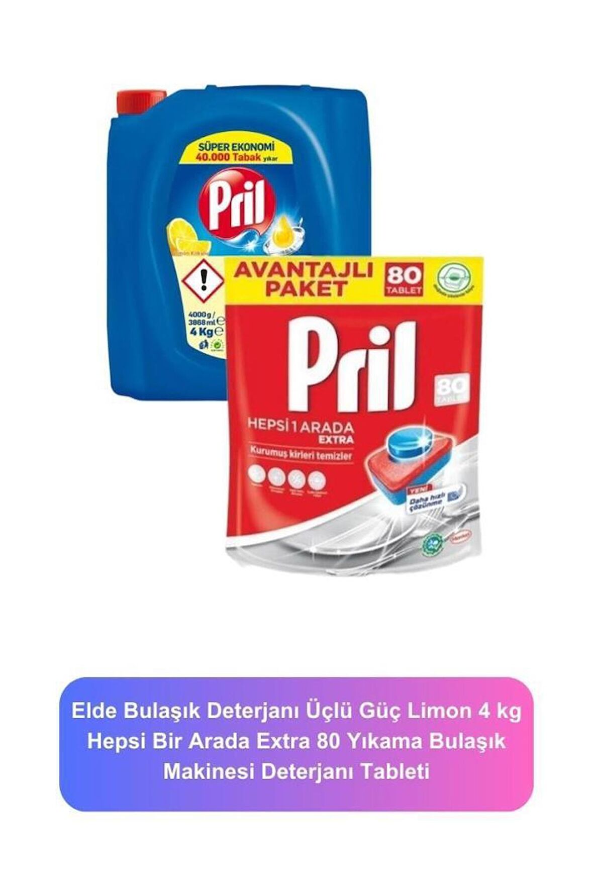 Pril Bulaşık Deterjanı Üçlü Güç Limon 4kg Hepsi Bir Arada Extra 80 Yıkama Bulaşık Makinesi Deterjanı Tableti  Set