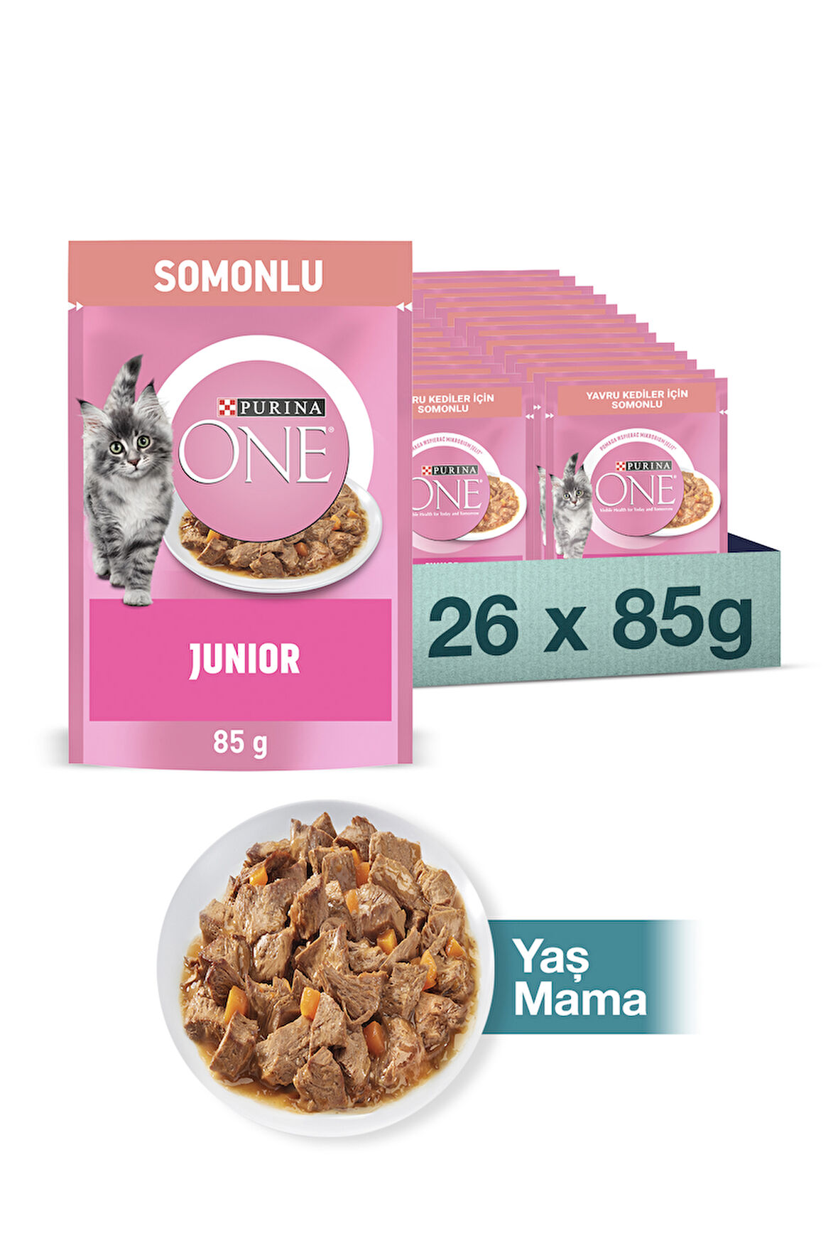 PURINA ONE Junior Somonlu Yaş Yavru Kedi Maması 26x85g