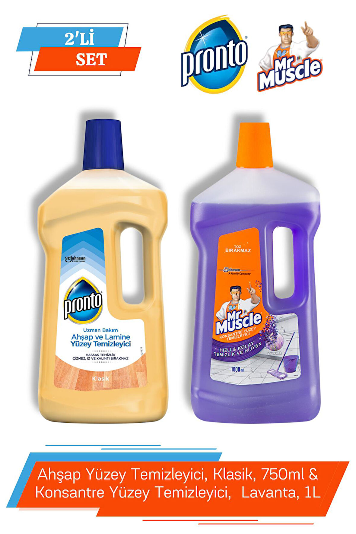 Ahşap Yüzey Temizleyici, Klasik, 750ml & Konsantre Yüzey Temizleyici,  Lavanta, 1L