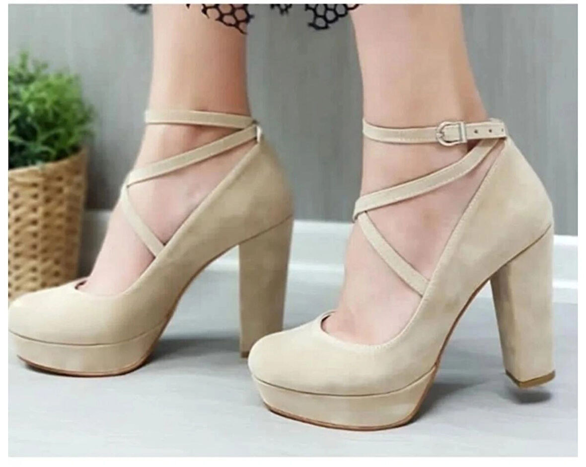KADIN ABİYE TEN SÜET BİLEKDEN BAĞLAMALI PLATFORM AYAKKABI