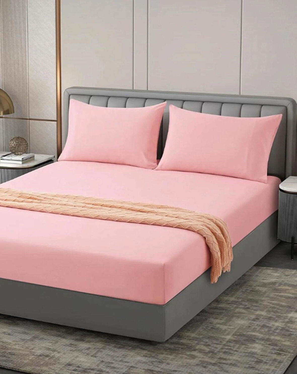 %100 COTTON (PAMUK) 160x200+30 cm FİTTED (LASTİKLİ) ÇİFT KİŞİLİK PEMBE ÇARŞAF BED SHEET