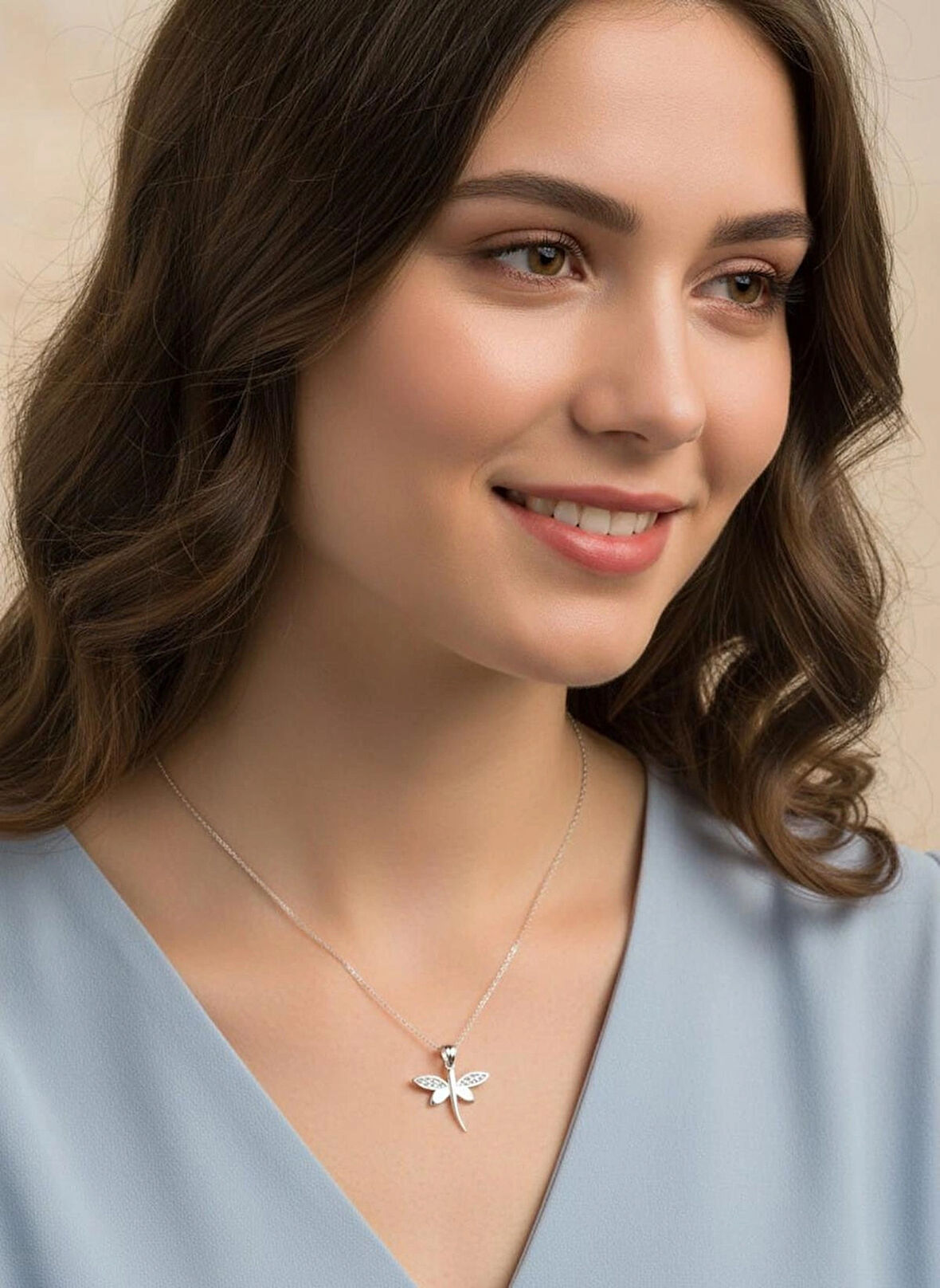 925 Ayar Gümüş Yusufçuk Zirkon Taşlı Kadın Gümüş Kolye