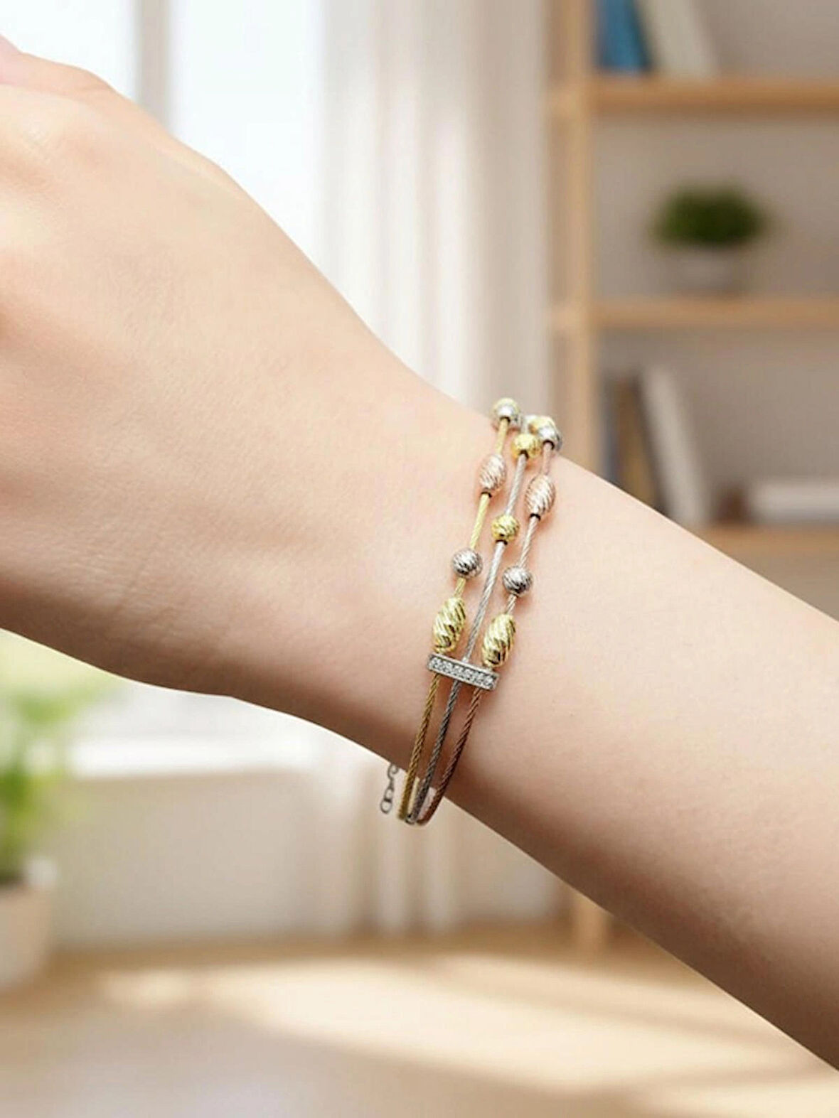 925 Ayar Gümüş üç Renkli Dorika modeli bileklik,modern Kadın Bilezik