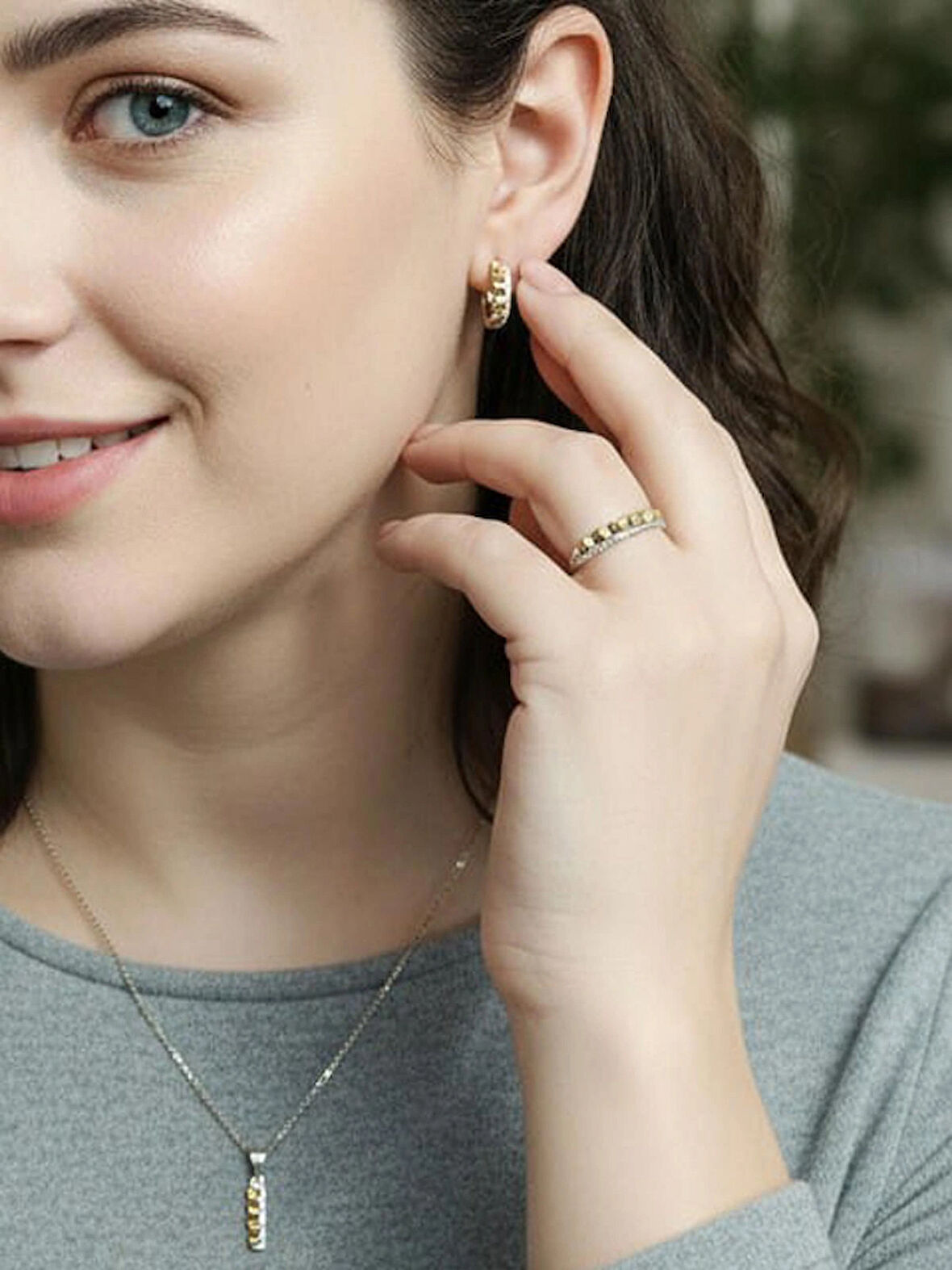 Kadın Aksesuar 925 Ayar Gümüş Minimal Altın gümüş Renkli zirkon Taşlı takı seti