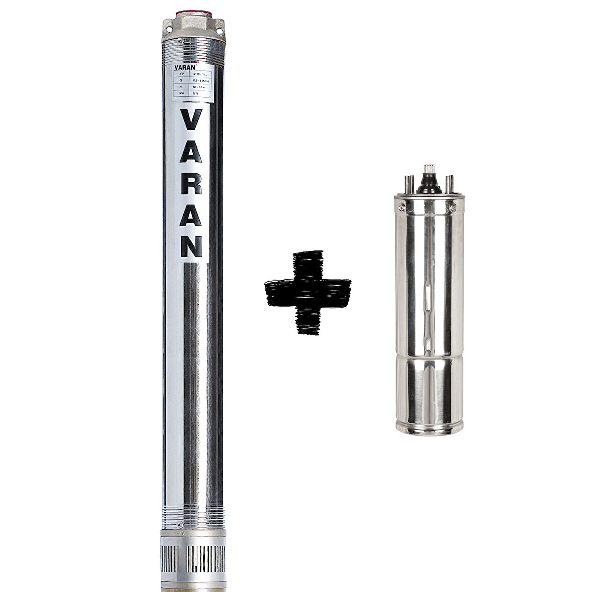 Varan 4SD 4/8 (MOTORLU) Paslanmaz 4" Derin Kuyu Pompası 0.75 HP / 0.55 kW, Monofaze 220 V, 60 Mss