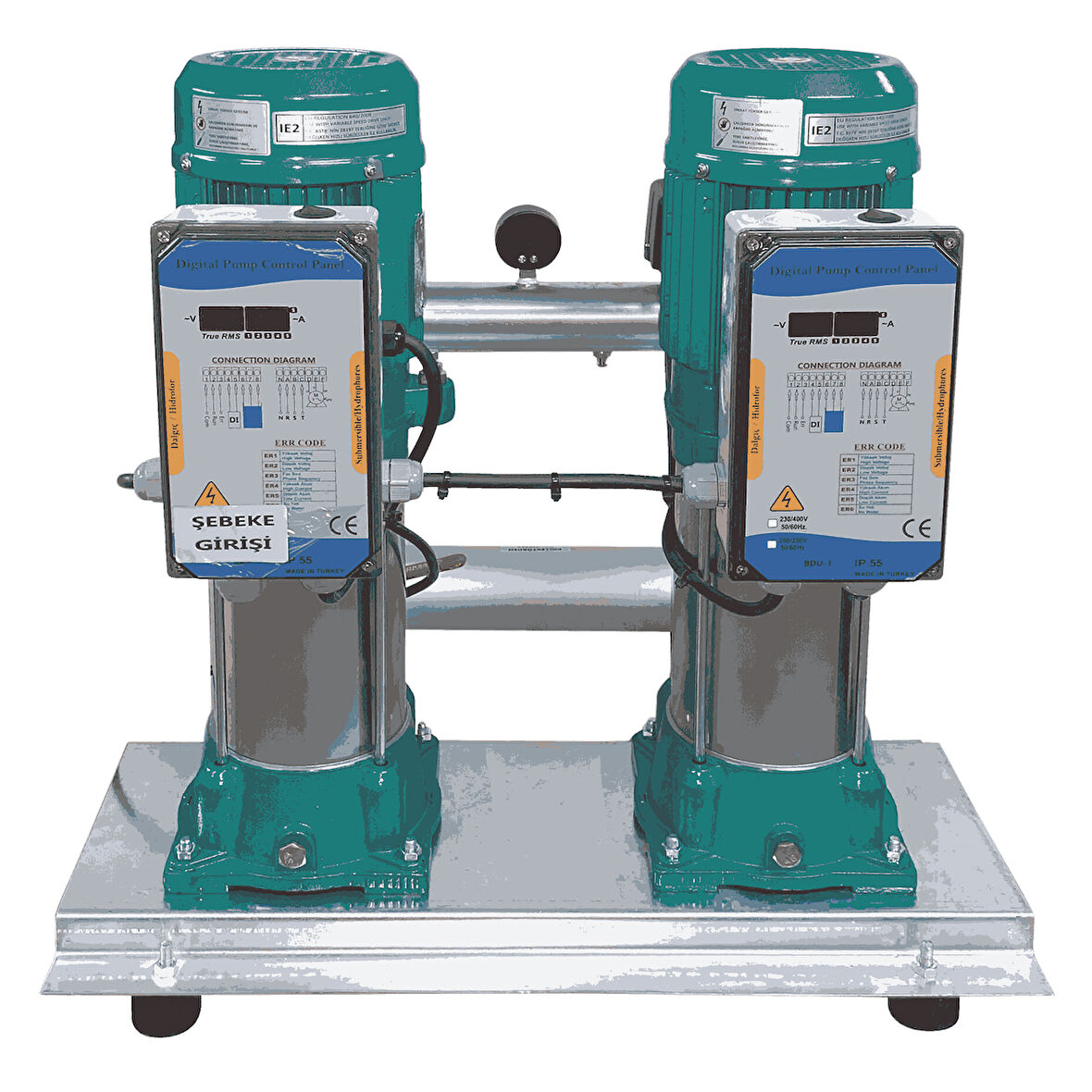 Varan HMC145x2 HID Paslanmaz Çift Pompalı Hidrofor 3,3 HP / 2.5 kW, Trifaze 380 V, 103 Mss, 16 m3/h