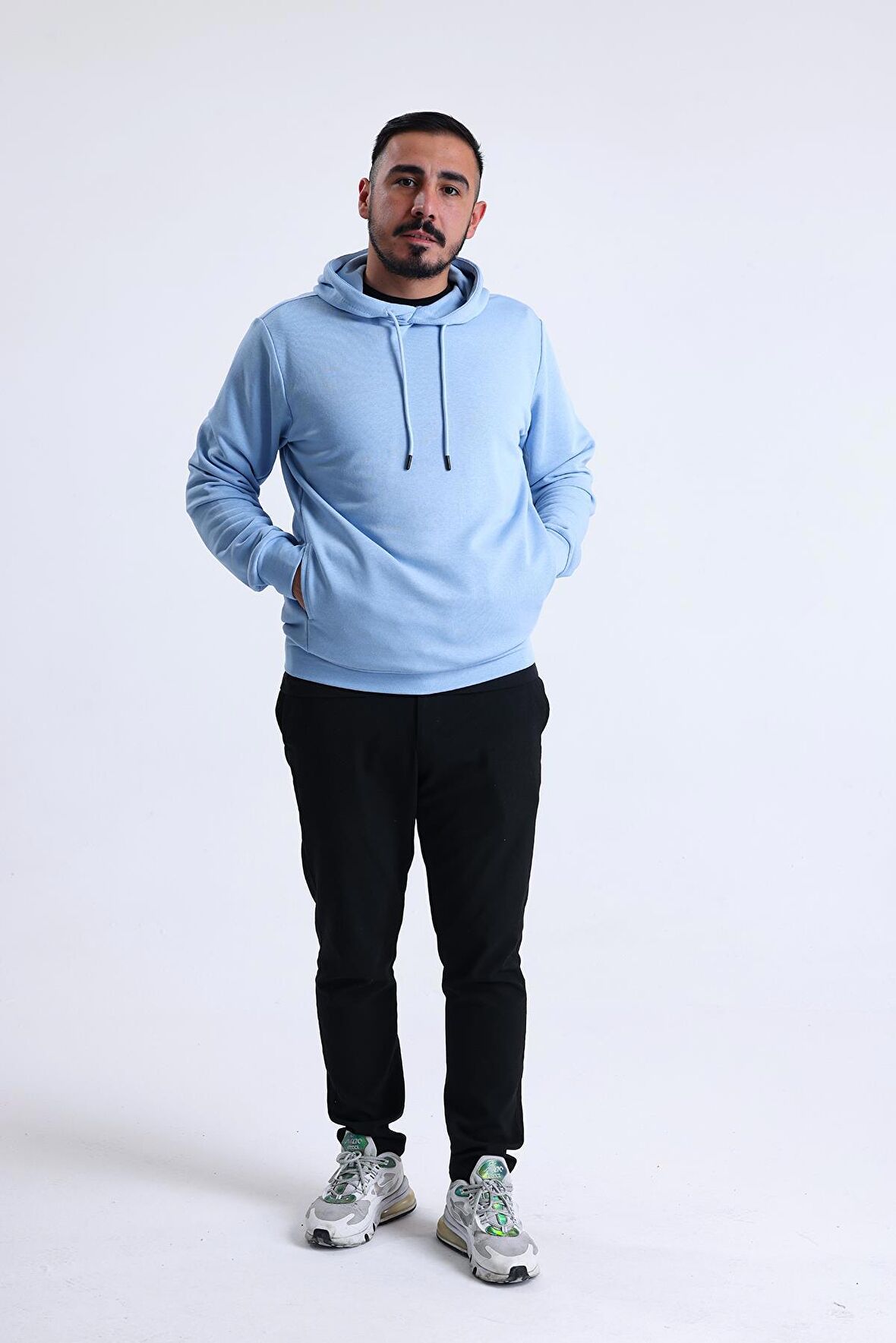 Mavi Yandan Cepli Kapüşonlu Sweatshirt